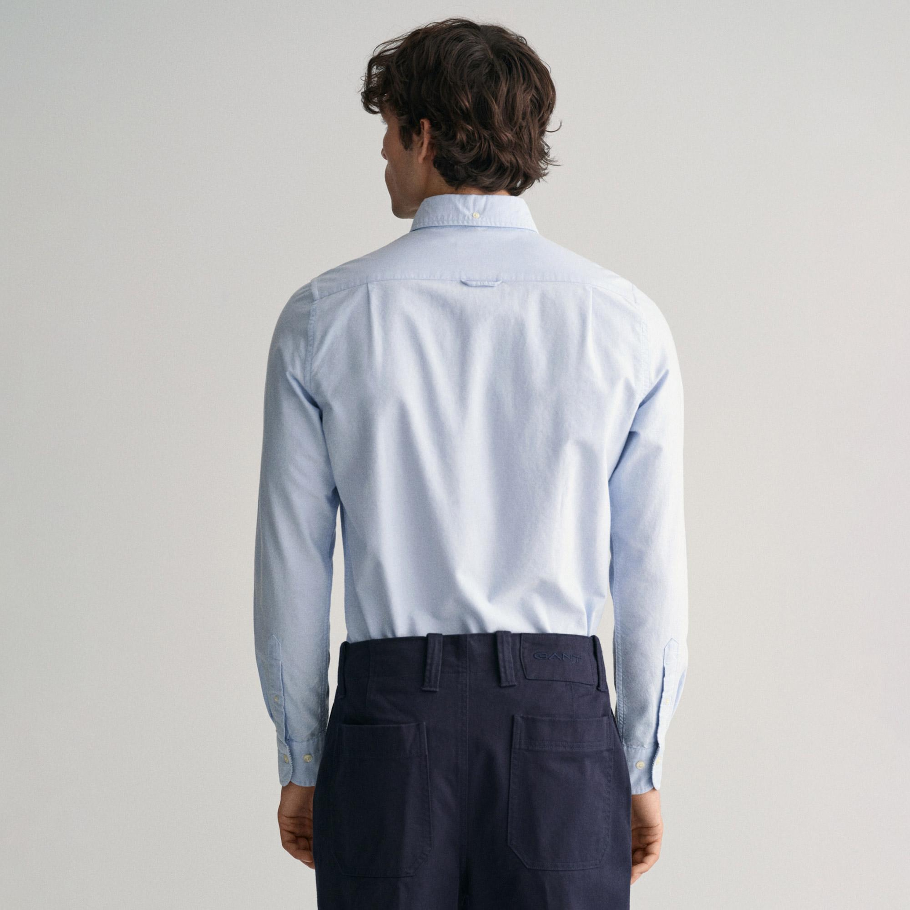 GANT Erkek Mavi Slim Fit Düğmeli Yaka Gömlek