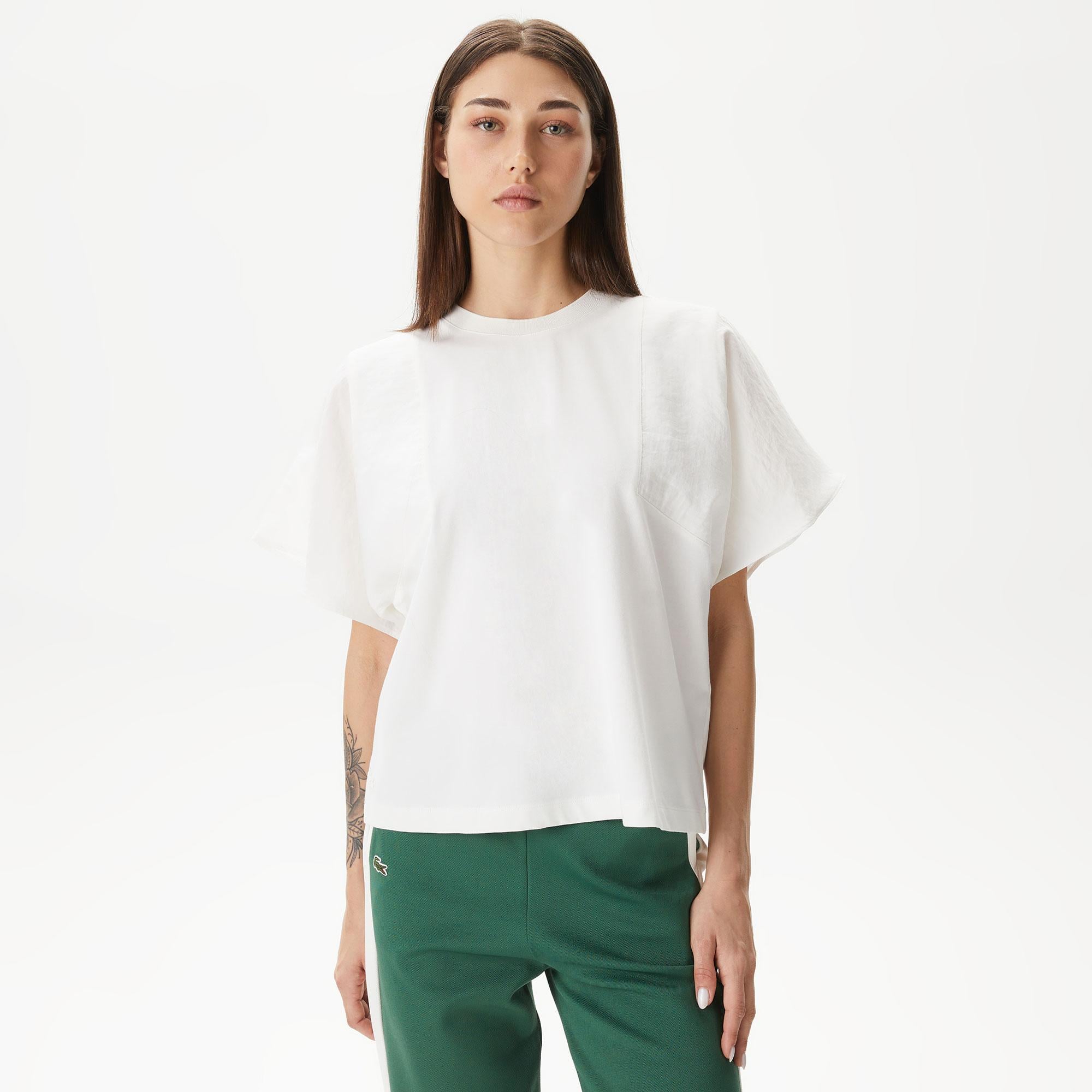 Kadın Loose Fit Bisiklet Yaka Beyaz Modal Karışımlı T-Shirt