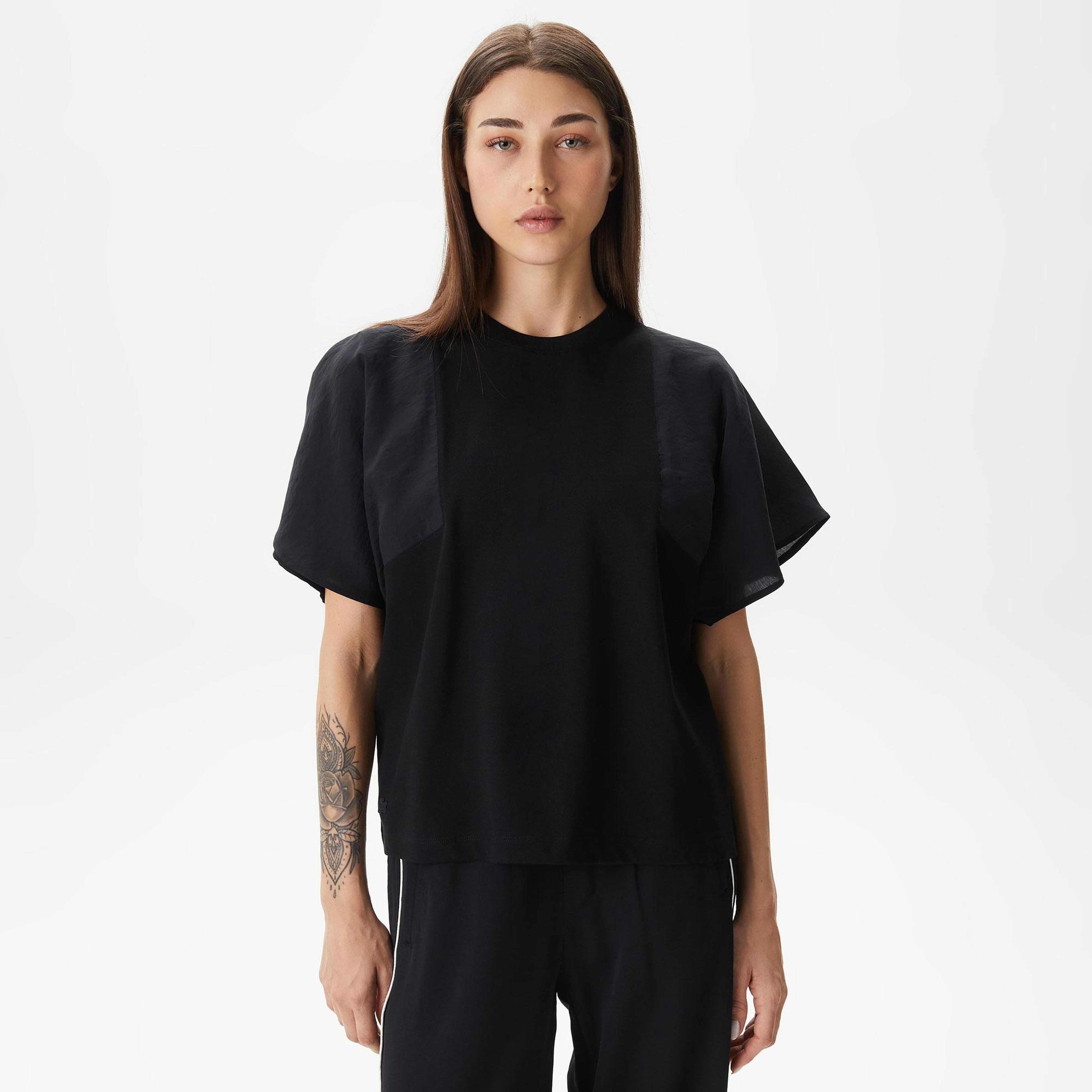 Kadın Loose Fit Bisiklet Yaka Siyah Modal Karışımlı T-Shirt