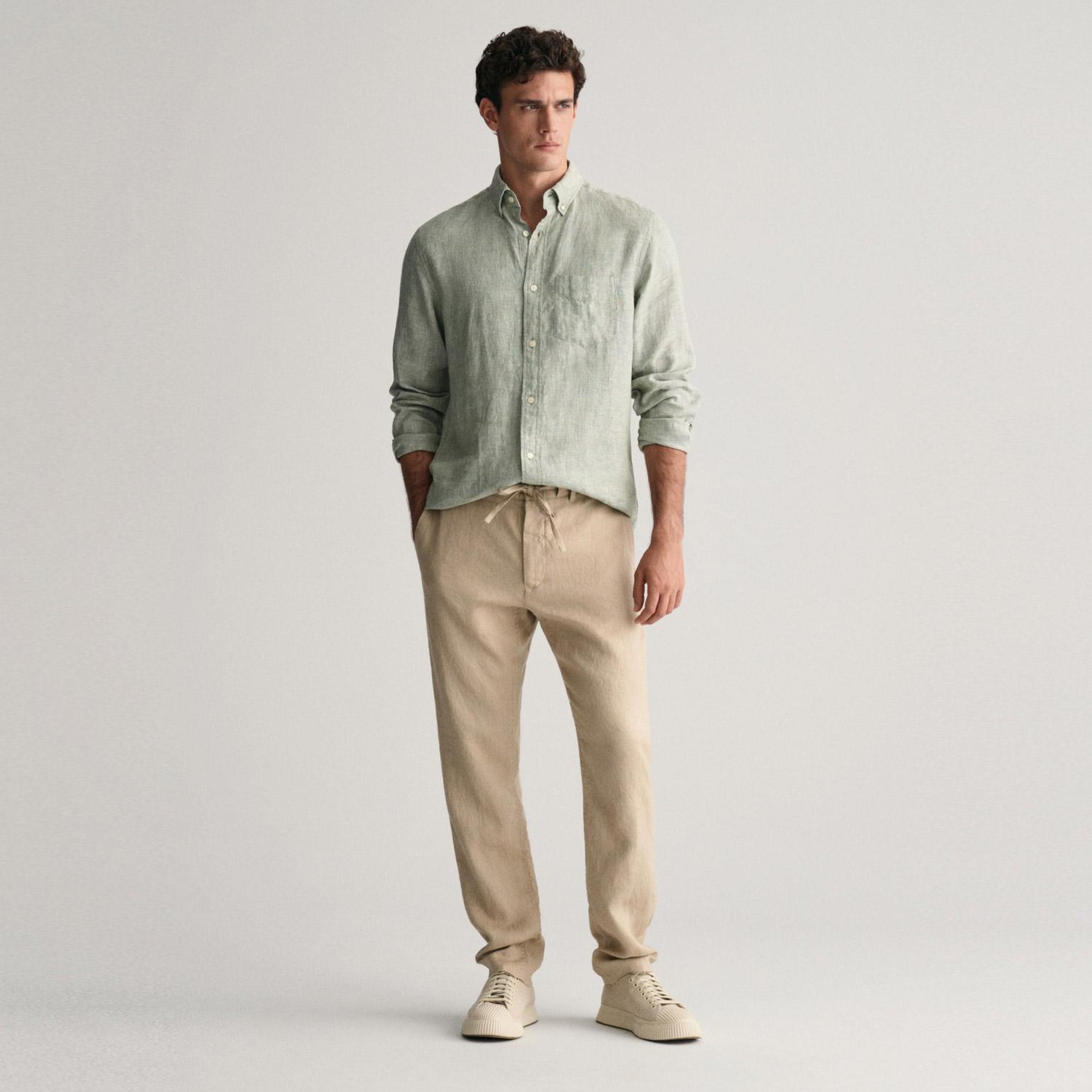 GANT Erkek Bej Relaxed Fit Keten Pantolon