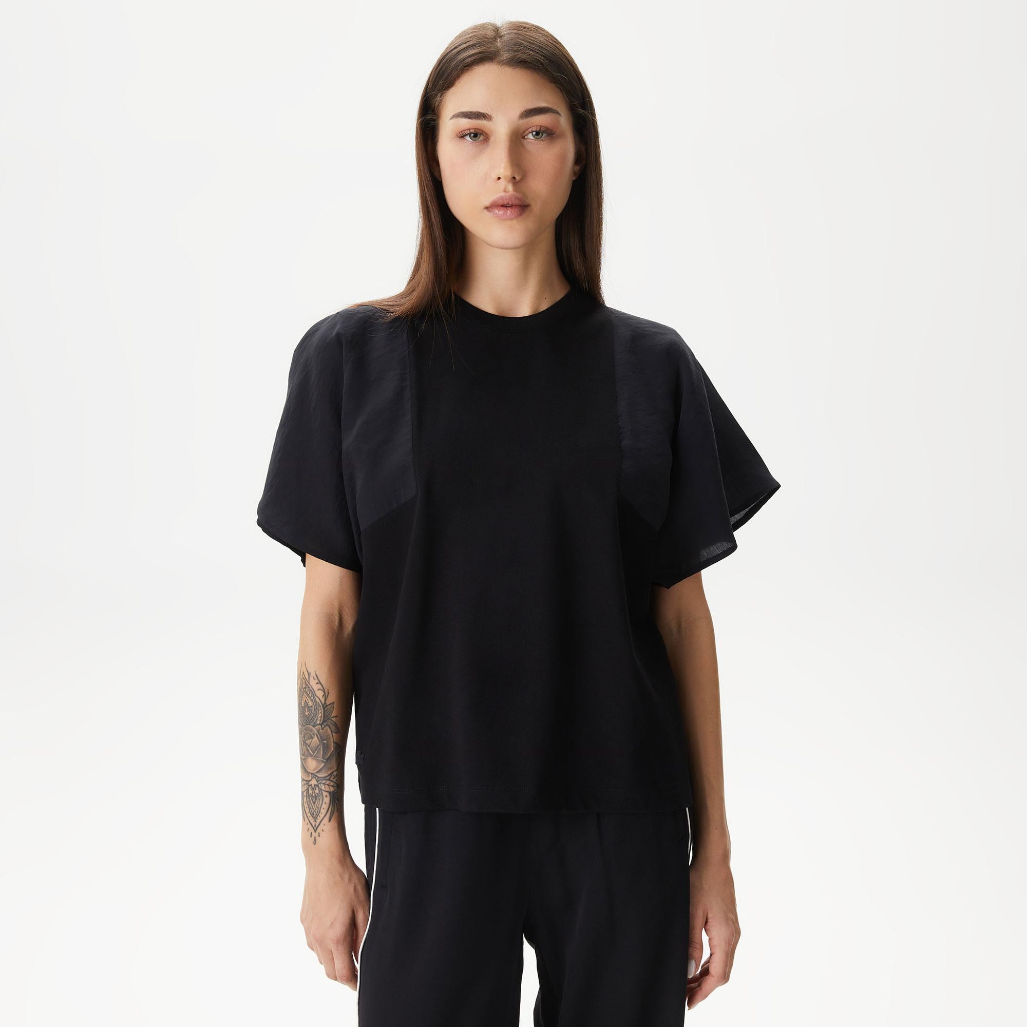 Kadın Loose Fit Bisiklet Yaka Siyah Modal Karışımlı T-Shirt