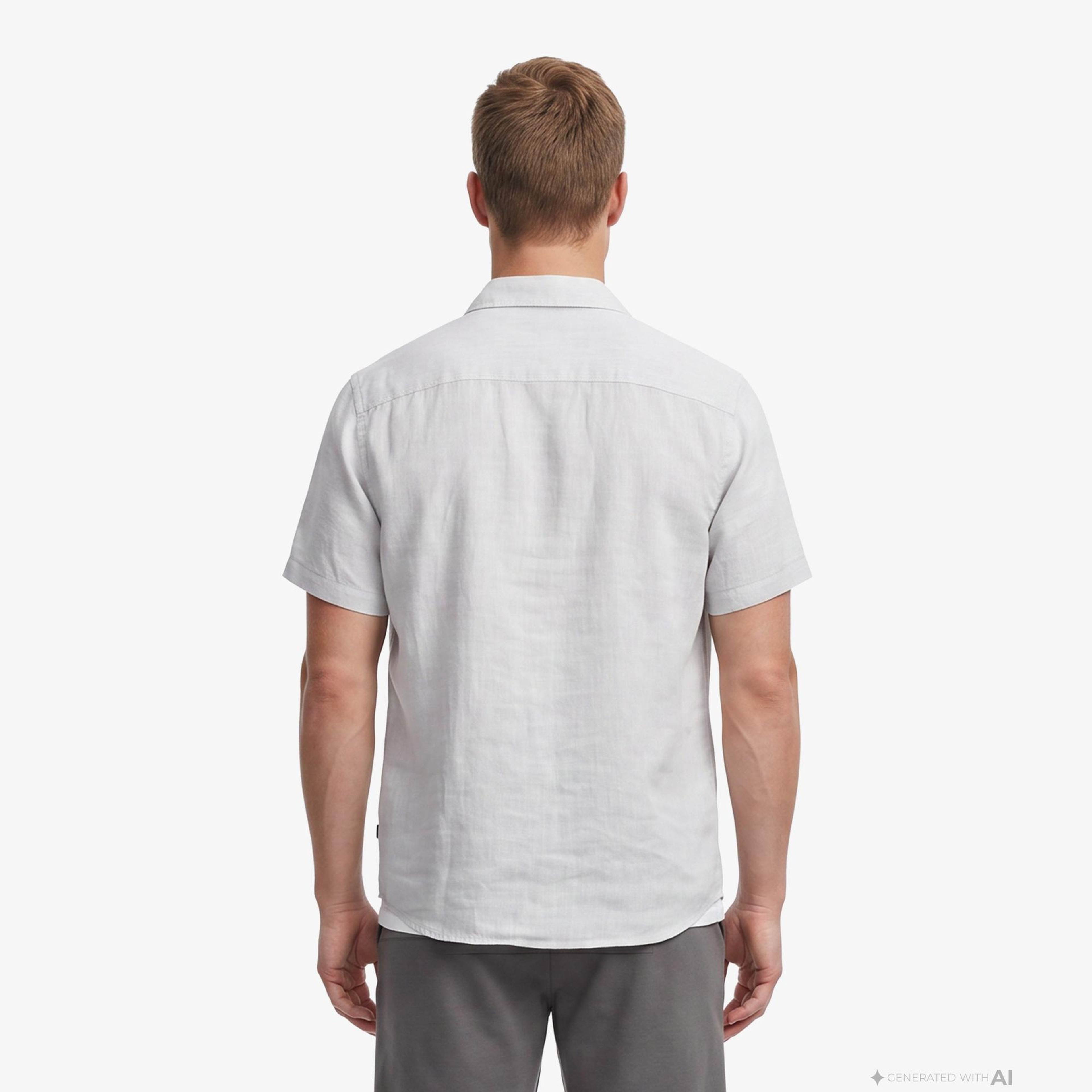 Nautica Erkek Açık Gri Regular Fit Kısa Kollu Keten Gömlek