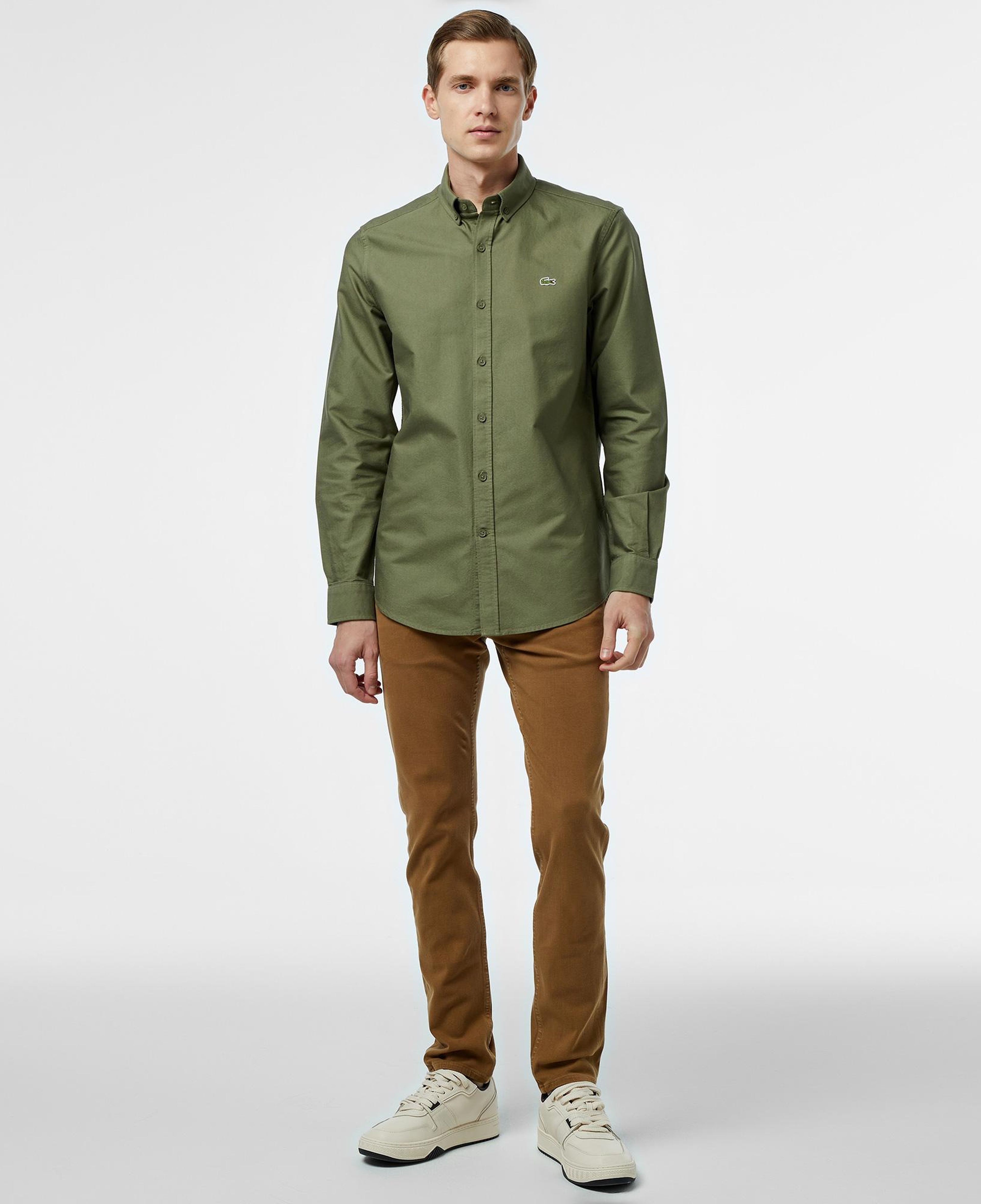 Erkek Slim Fit Haki Gömlek