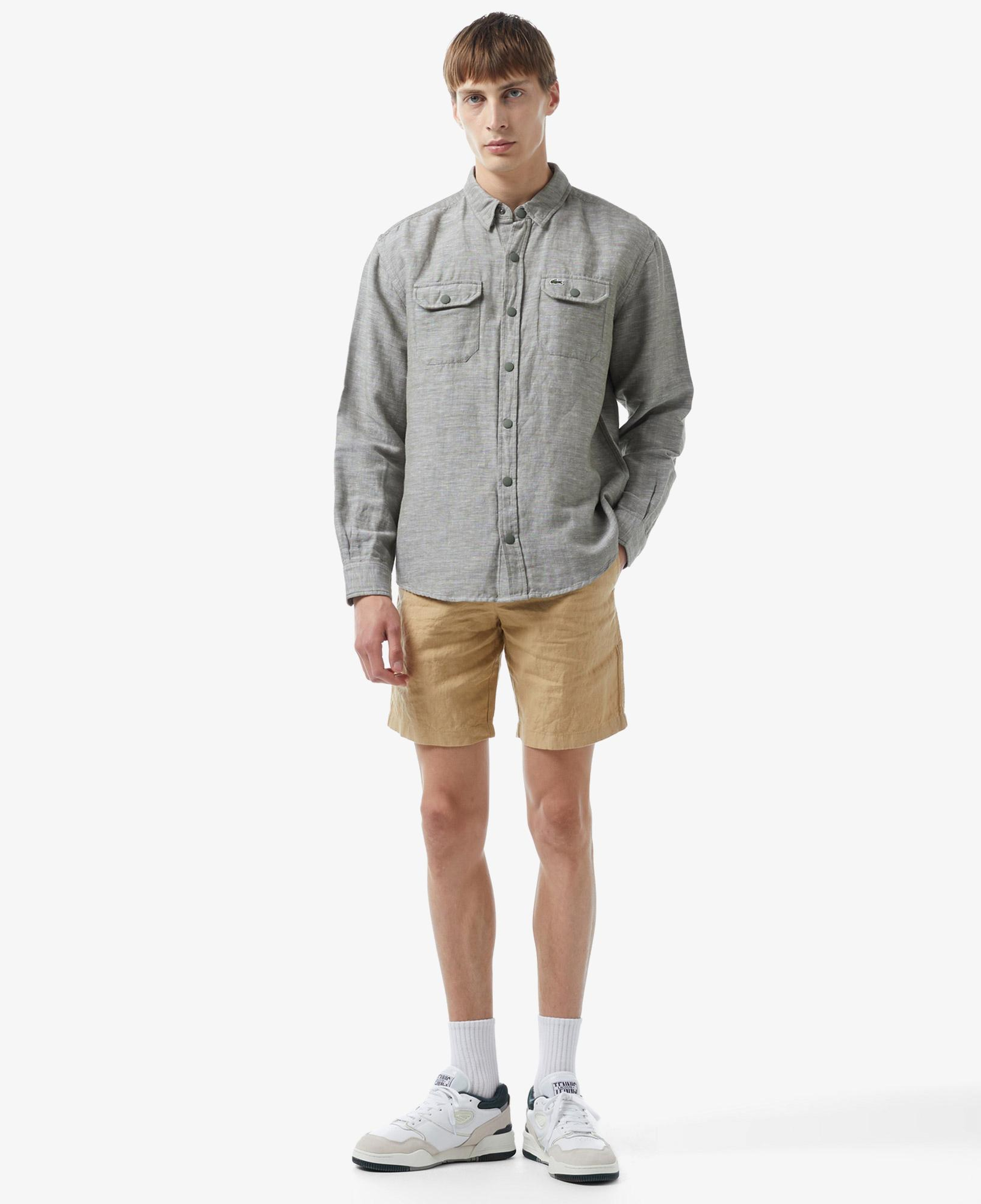 Lacoste Erkek Relaxed Fit Yeşil Keten Karışımlı Gömlek