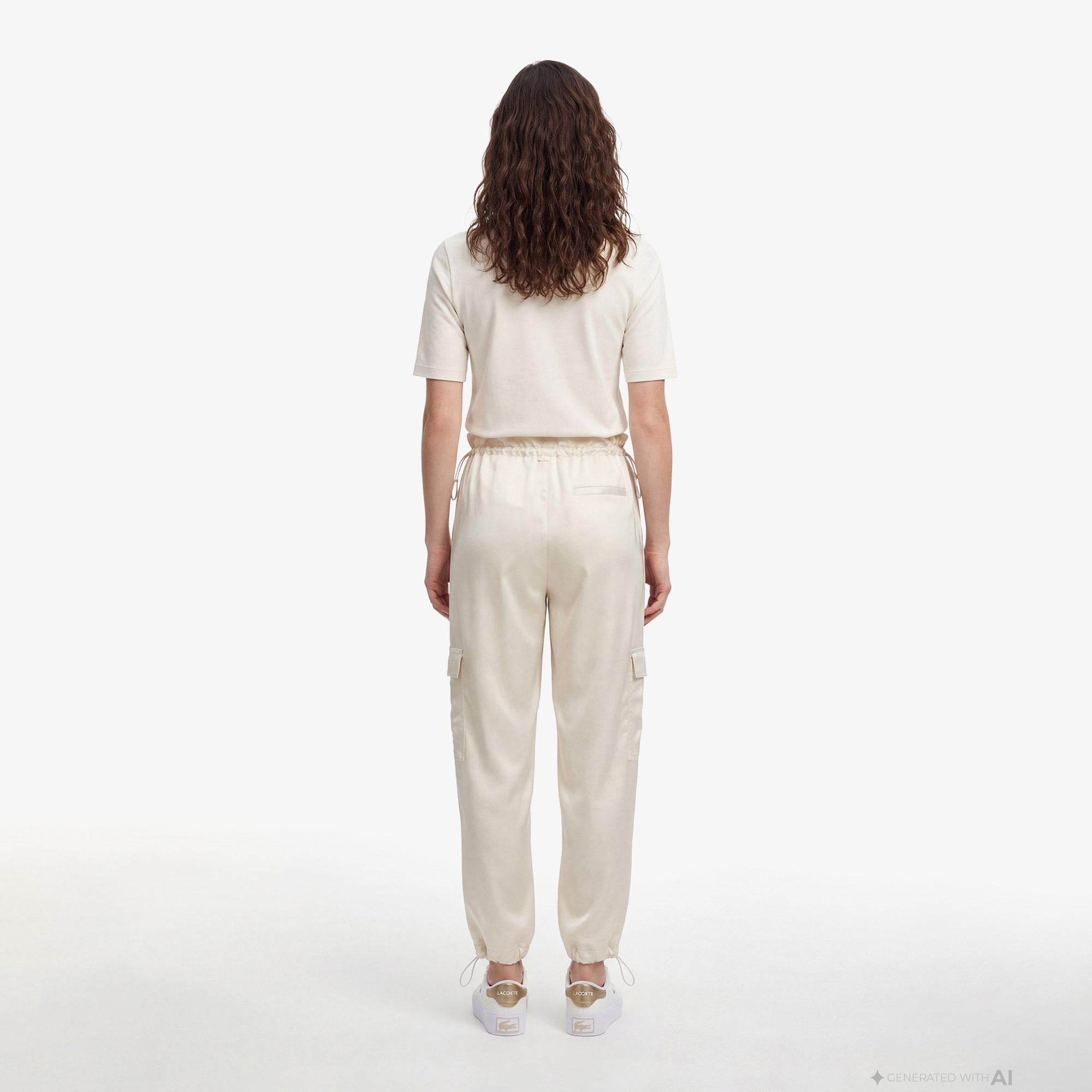 Kadın Oversize Fit Krem Kargo Pantolon