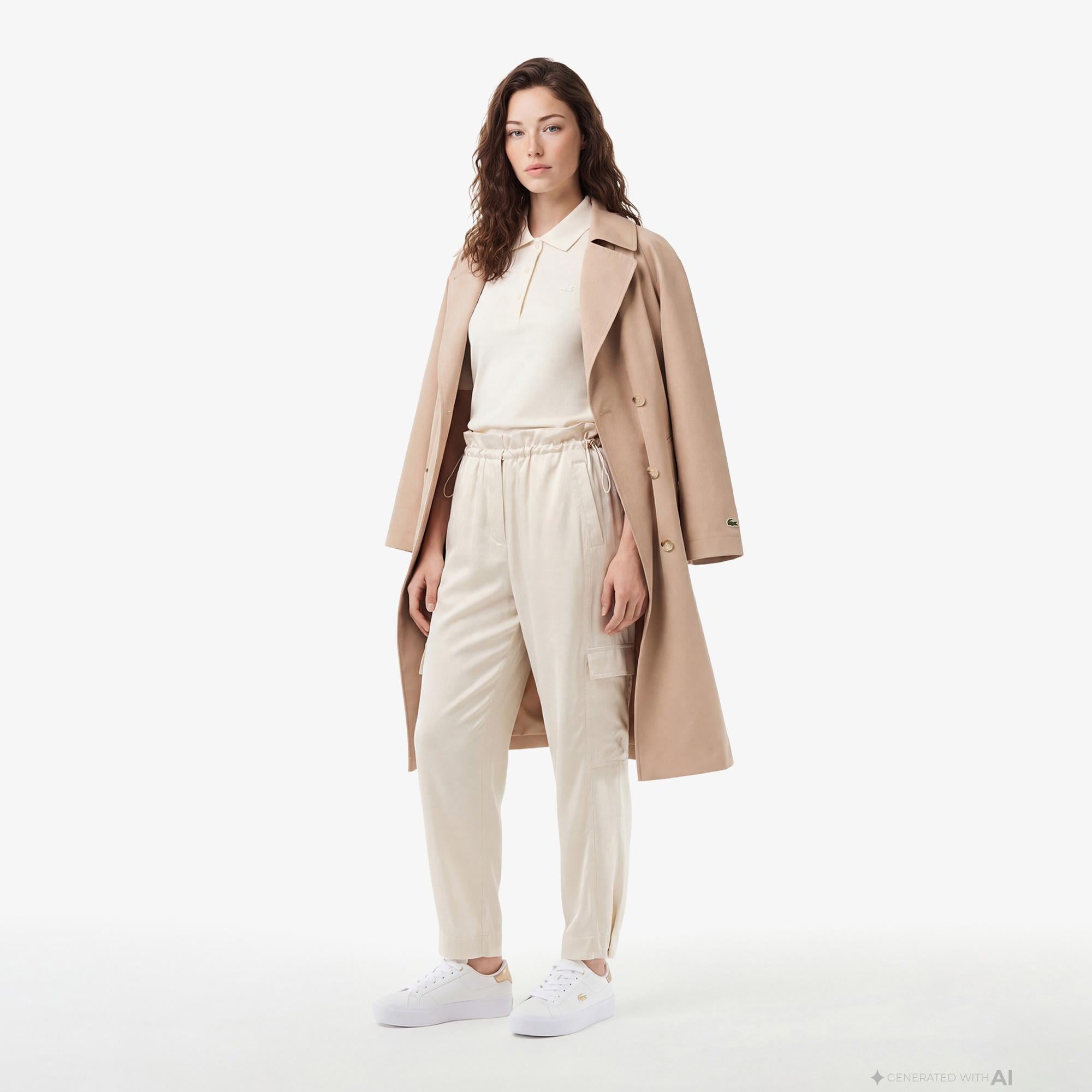 Kadın Oversize Fit Krem Kargo Pantolon