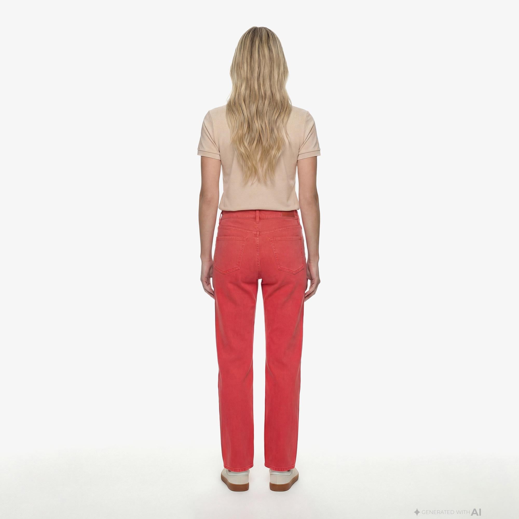 Kadın Straight Fit Kırmızı Jean Pantolon