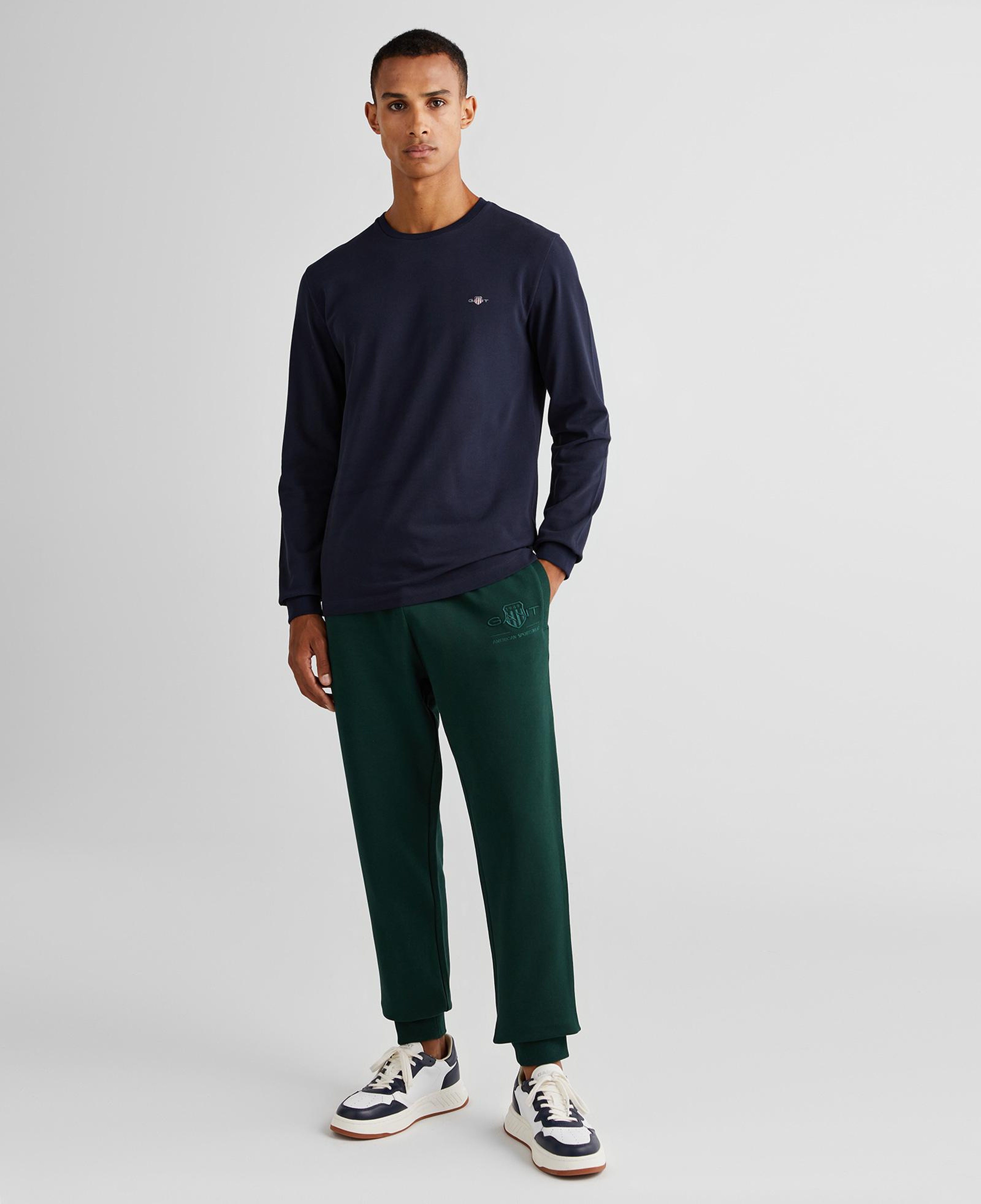 GANT Erkek Lacivert Slim Fit Bisiklet Yaka Uzun Kollu T-Shirt