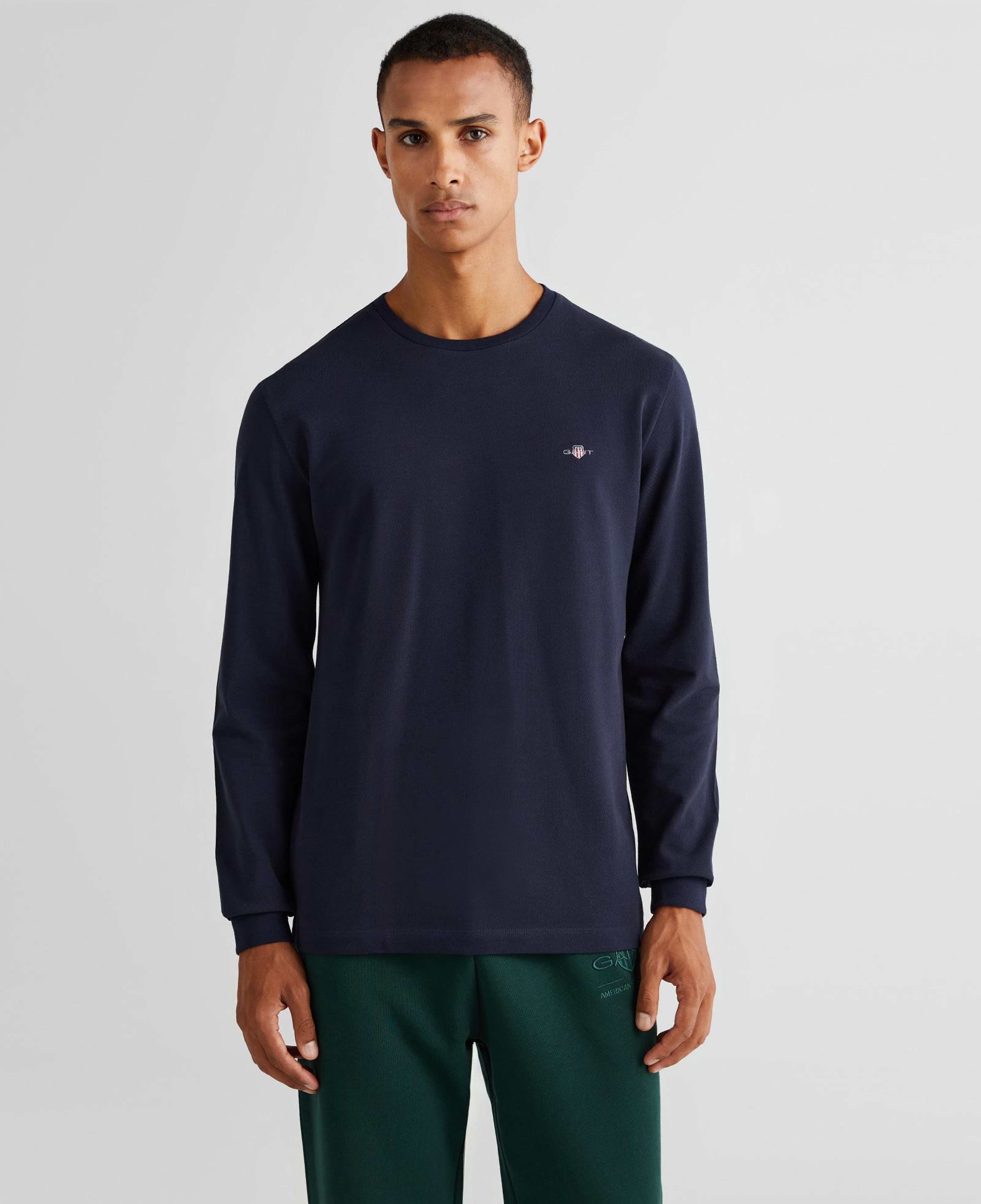 GANT Erkek Lacivert Slim Fit Bisiklet Yaka Uzun Kollu T-Shirt