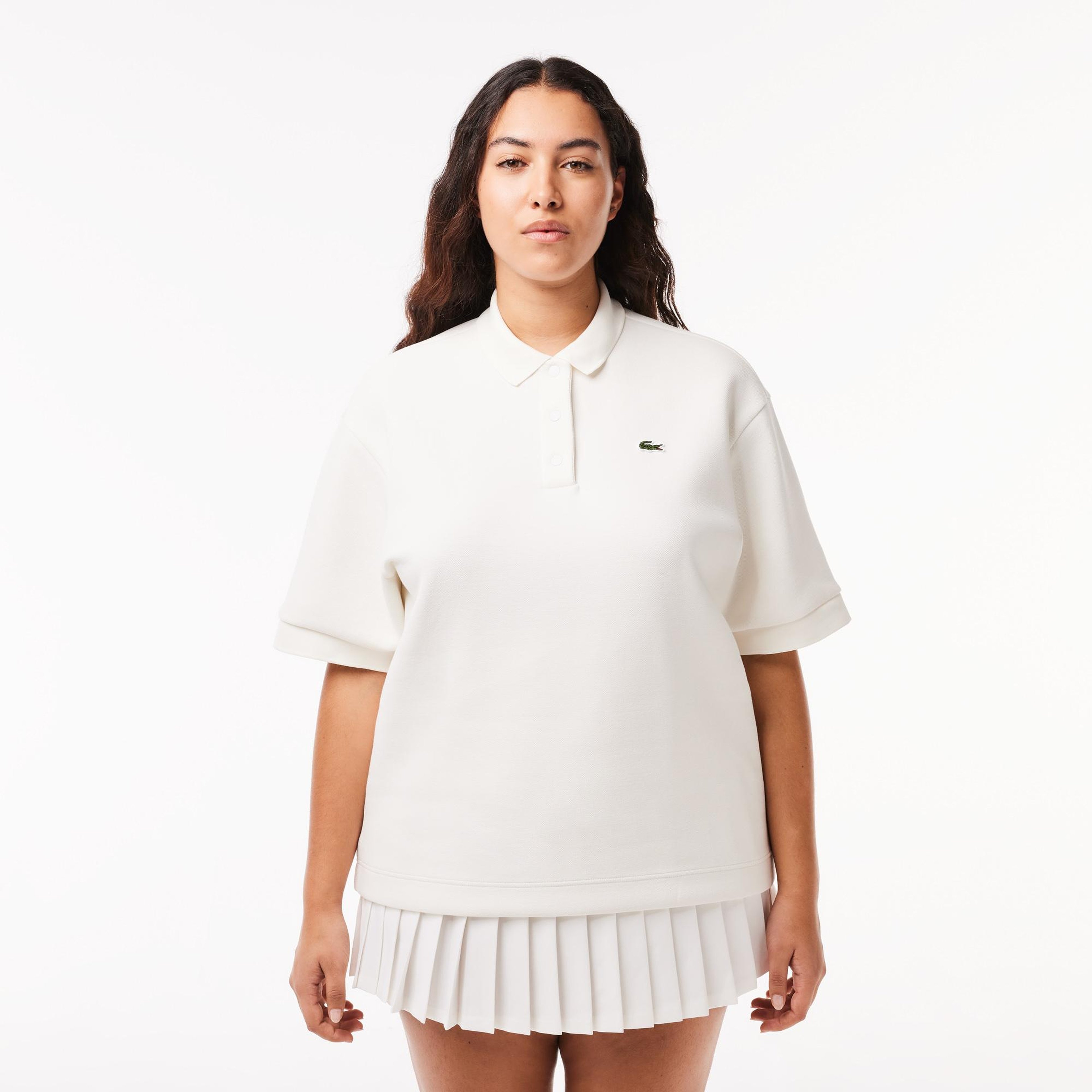 Kadın Oversize Fit Beyaz Polo