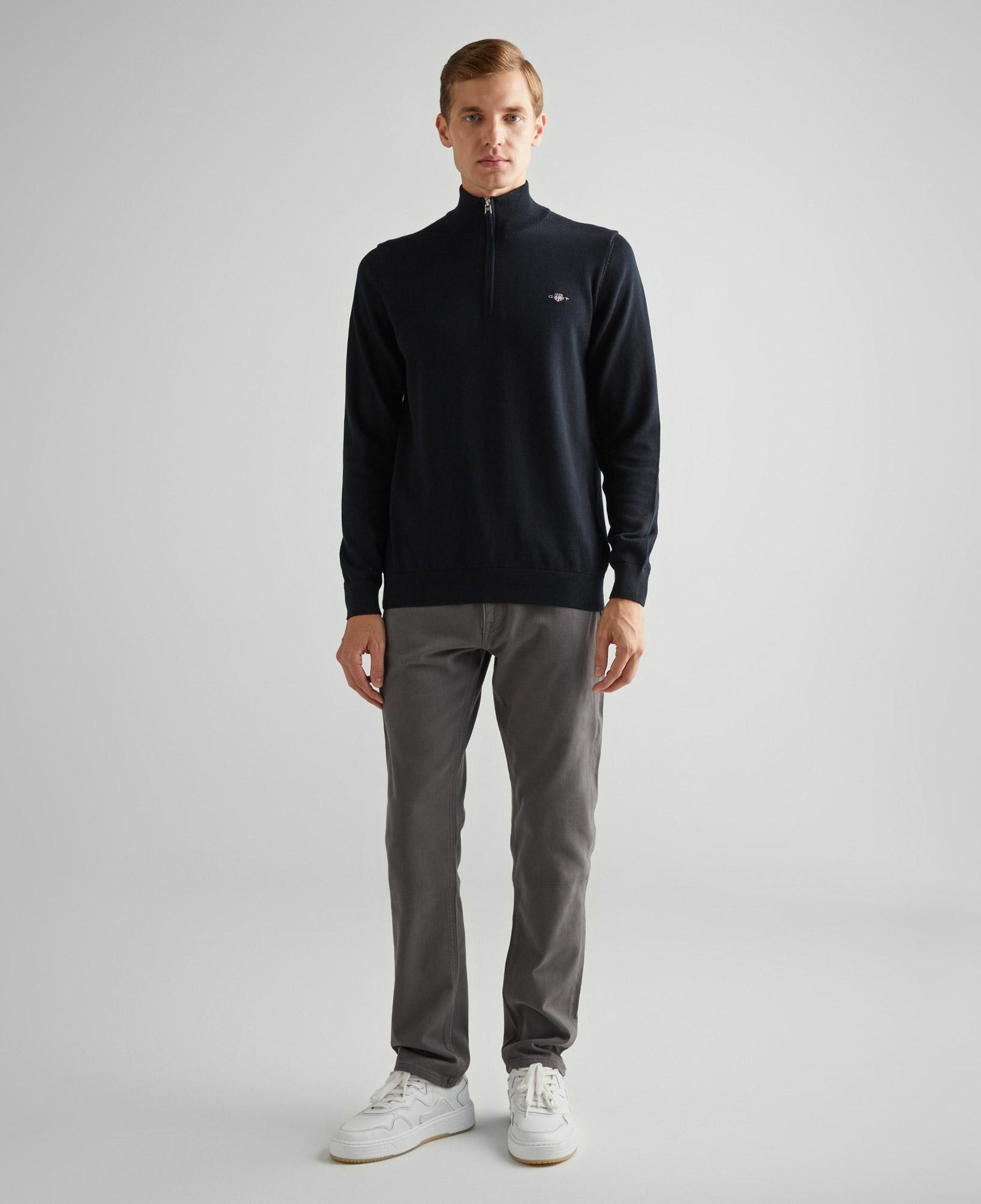 GANT Erkek Siyah Regular Fit Yarım Fermuarlı Kazak
