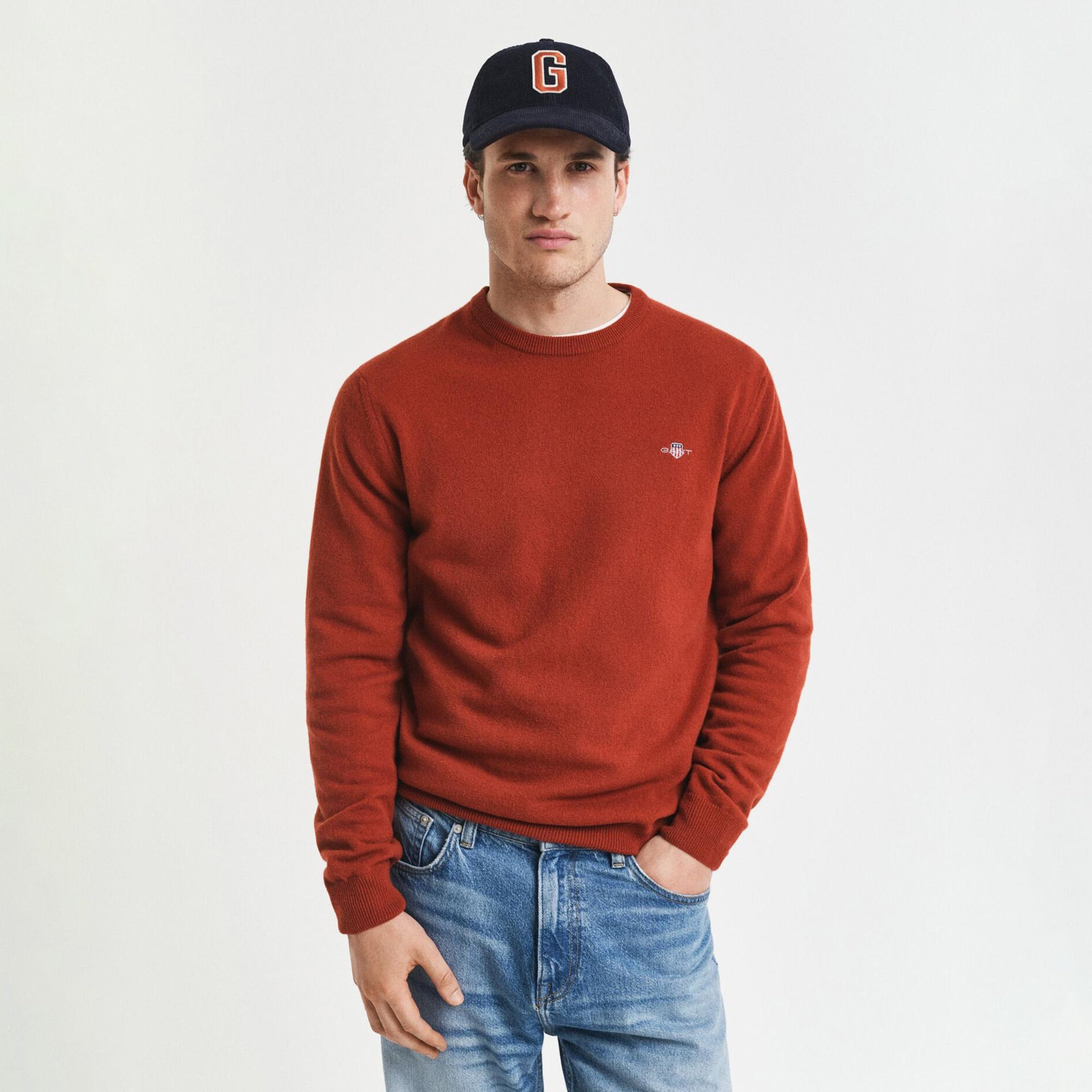 GANT Erkek Kırmızı Regular Fit Bisiklet Yaka Yün Kazak