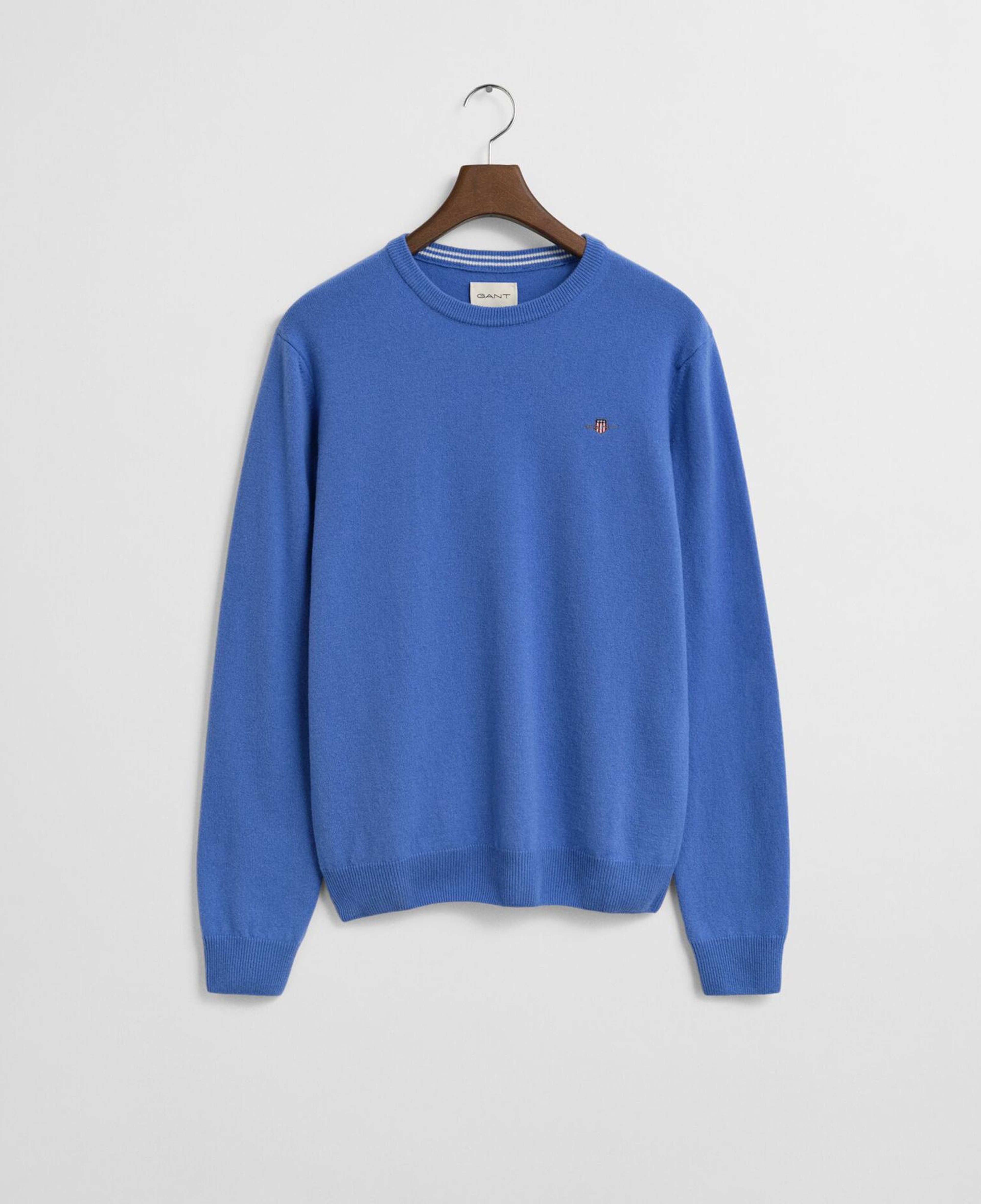 GANT Erkek Mavi Regular Fit Bisiklet Yaka Yün Kazak