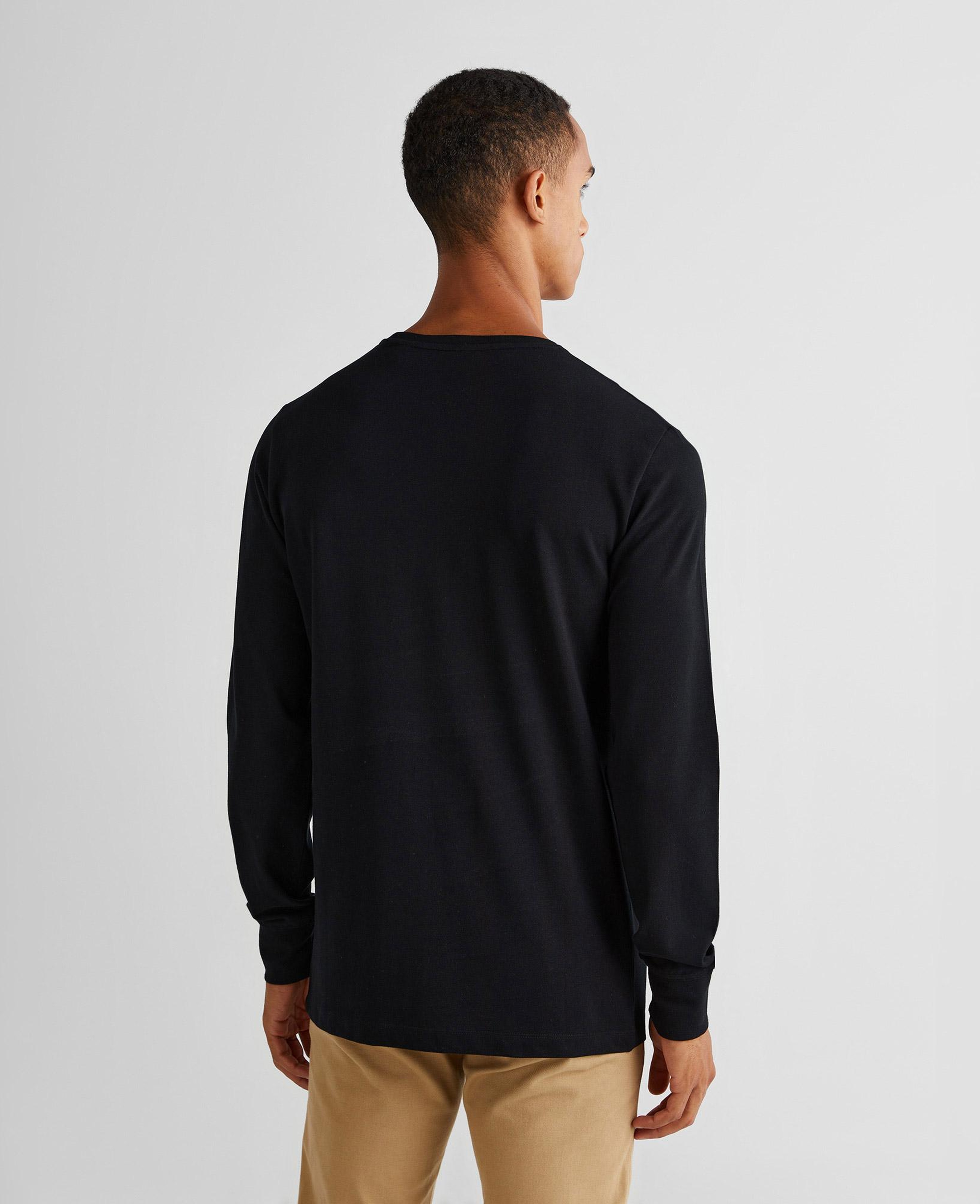 GANT Erkek Siyah Slim Fit Bisiklet Yaka Uzun Kollu T-Shirt