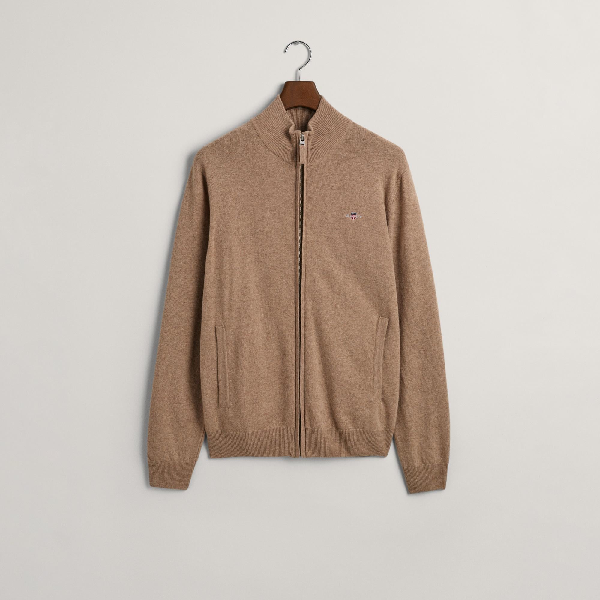 GANT Erkek Bej Regular Fit Fermuarlı Yün Hırka