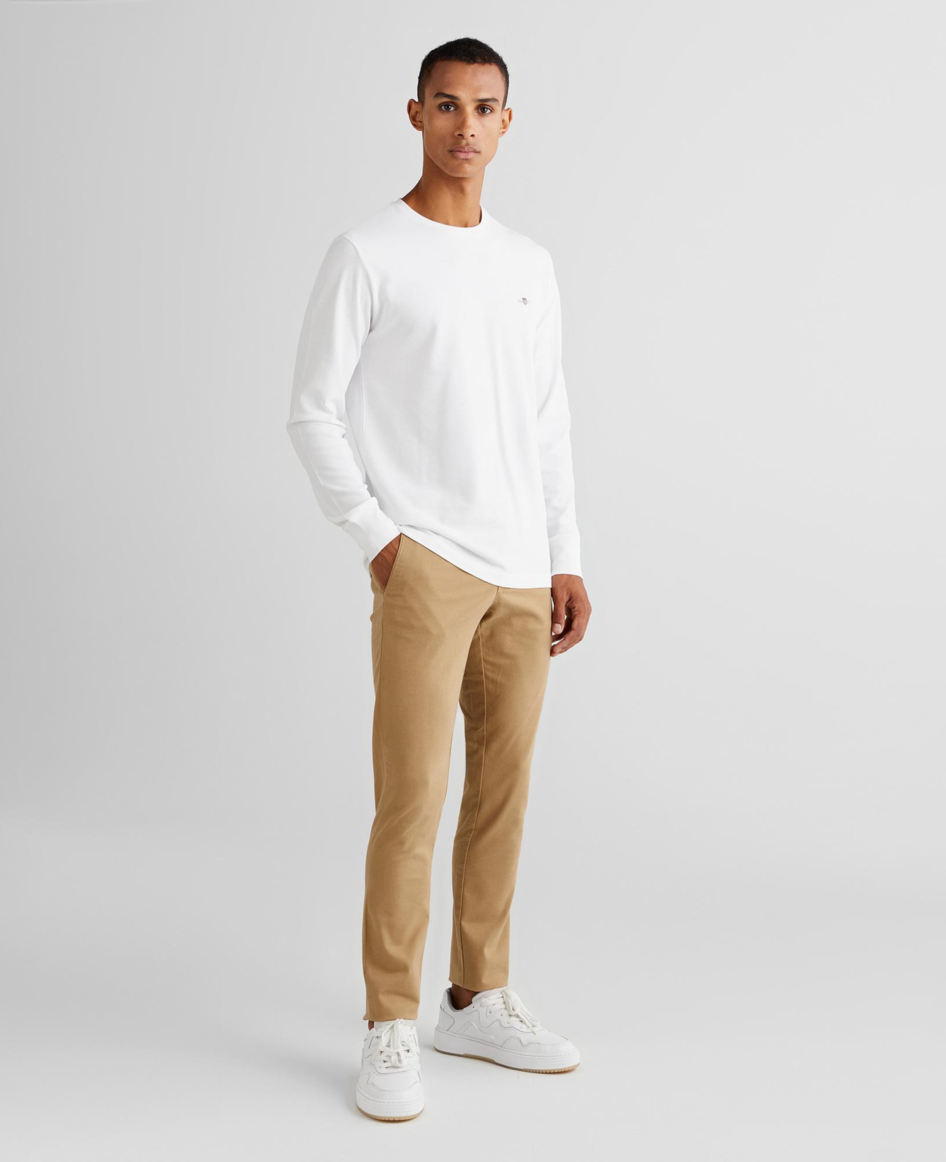 Gant Erkek Beyaz Slim Fit Bisiklet Yaka Uzun Kollu T-Shirt