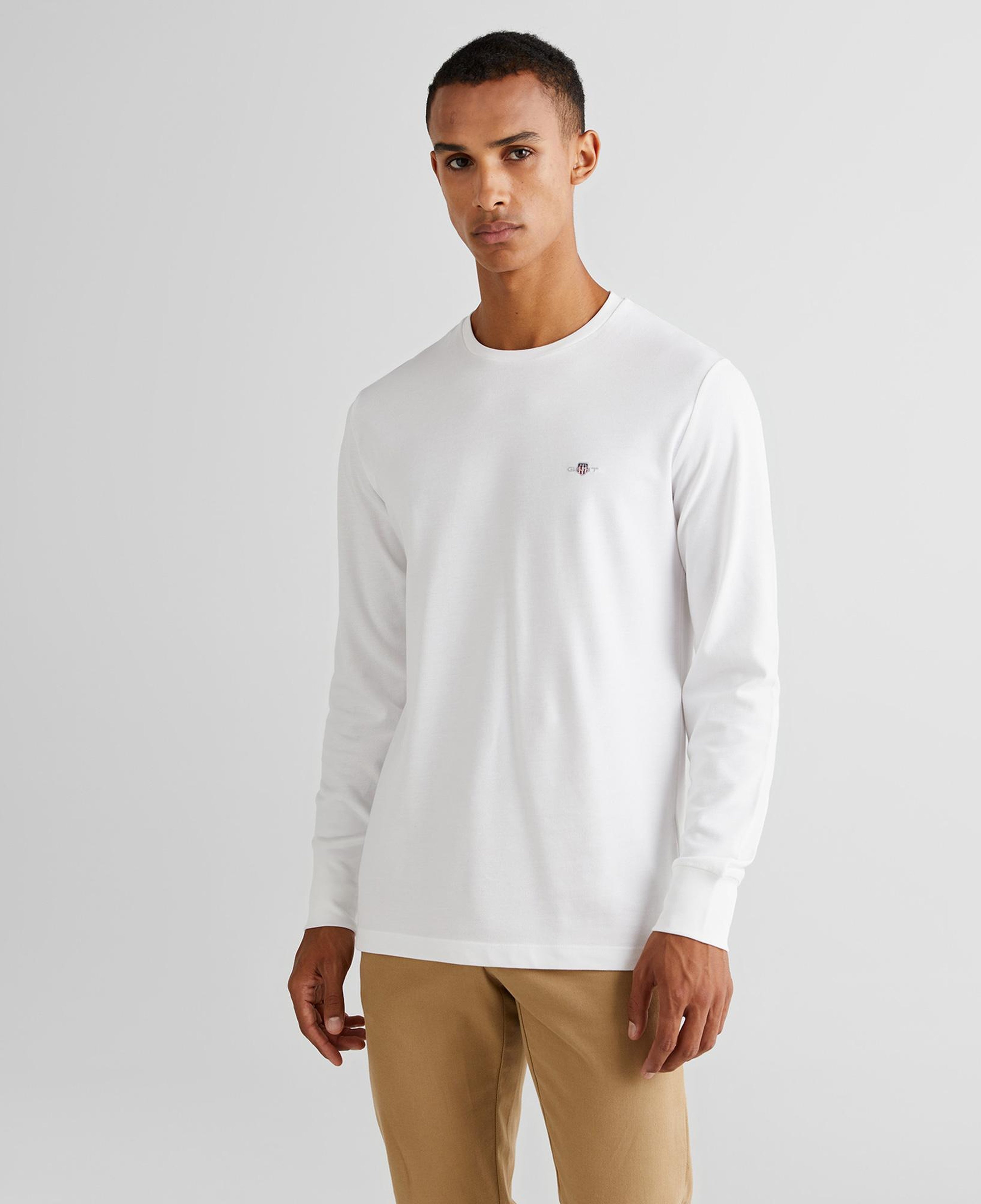 Gant Erkek Beyaz Slim Fit Bisiklet Yaka Uzun Kollu T-Shirt