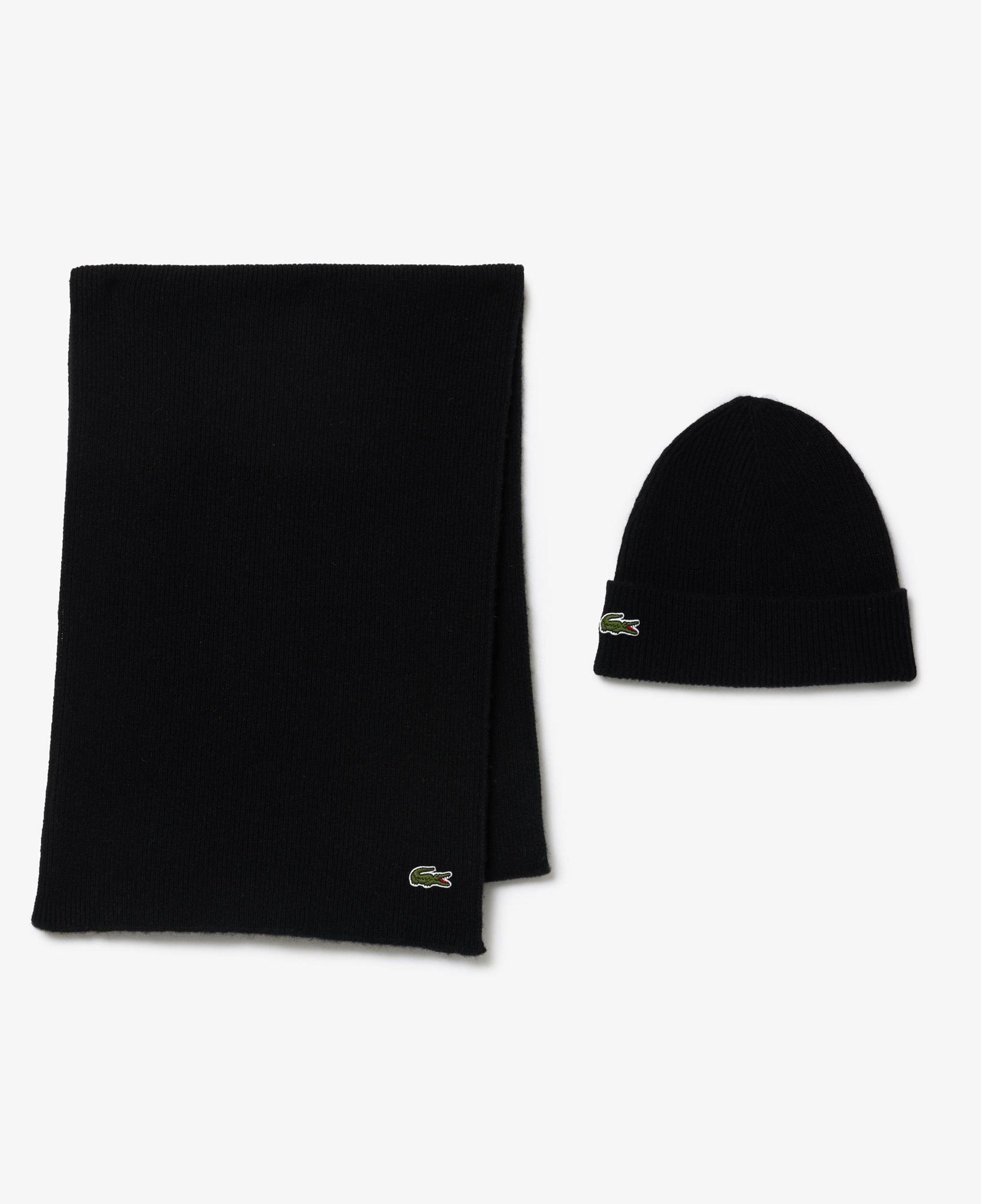 Lacoste Unisex Siyah Atkı Bere Seti