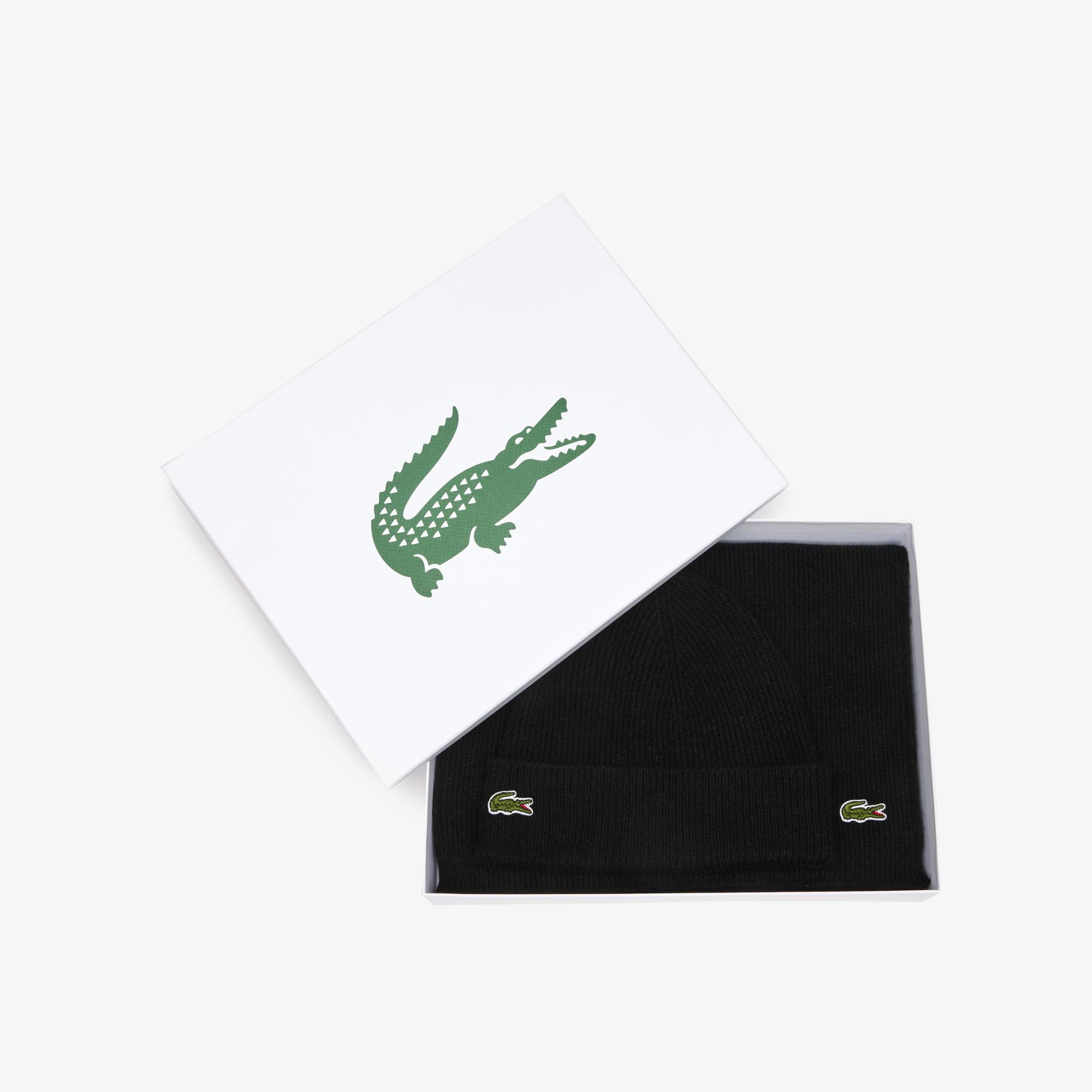 Lacoste Unisex Siyah Atkı Bere Seti