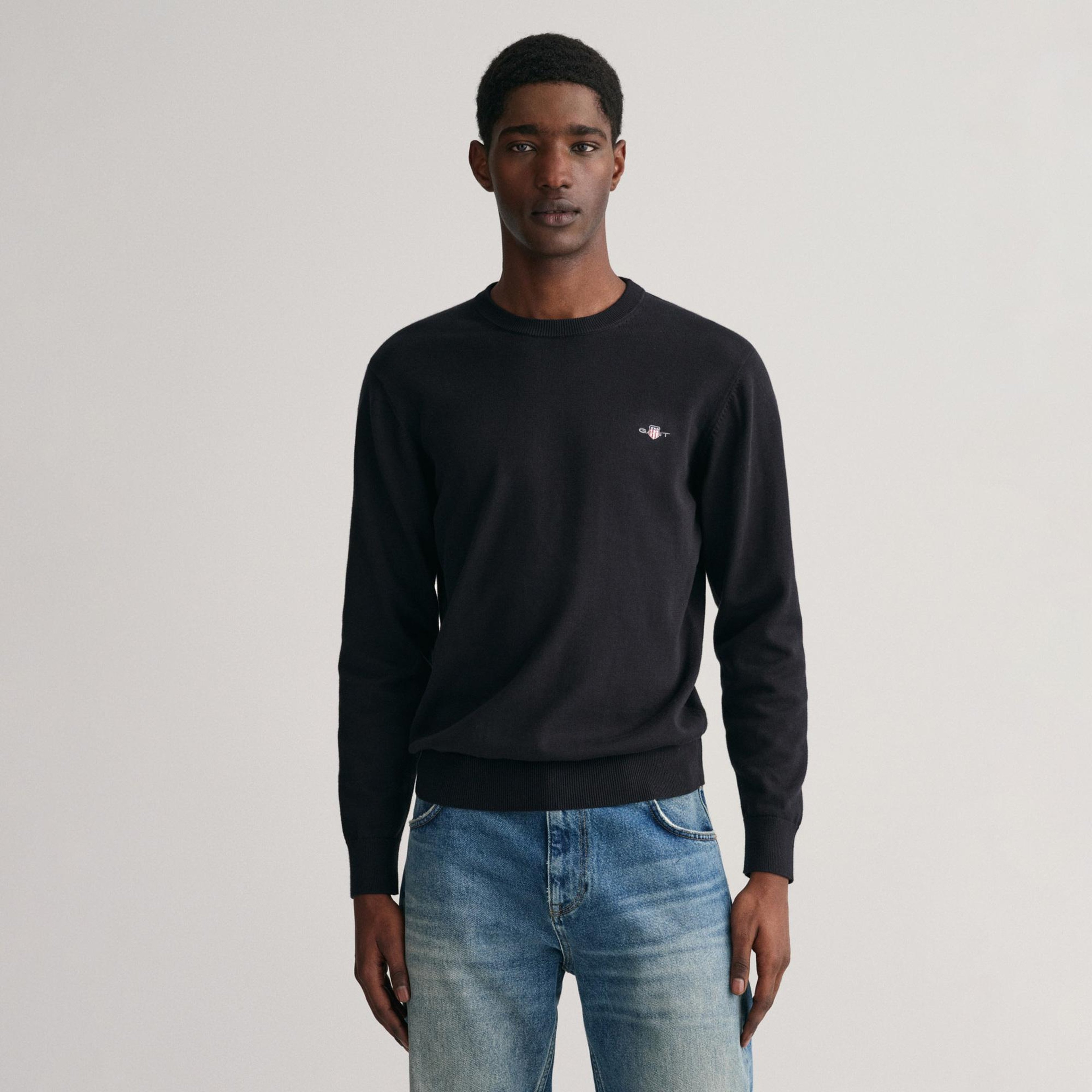 GANT Erkek Siyah Regular Fit Bisiklet Yaka Kazak