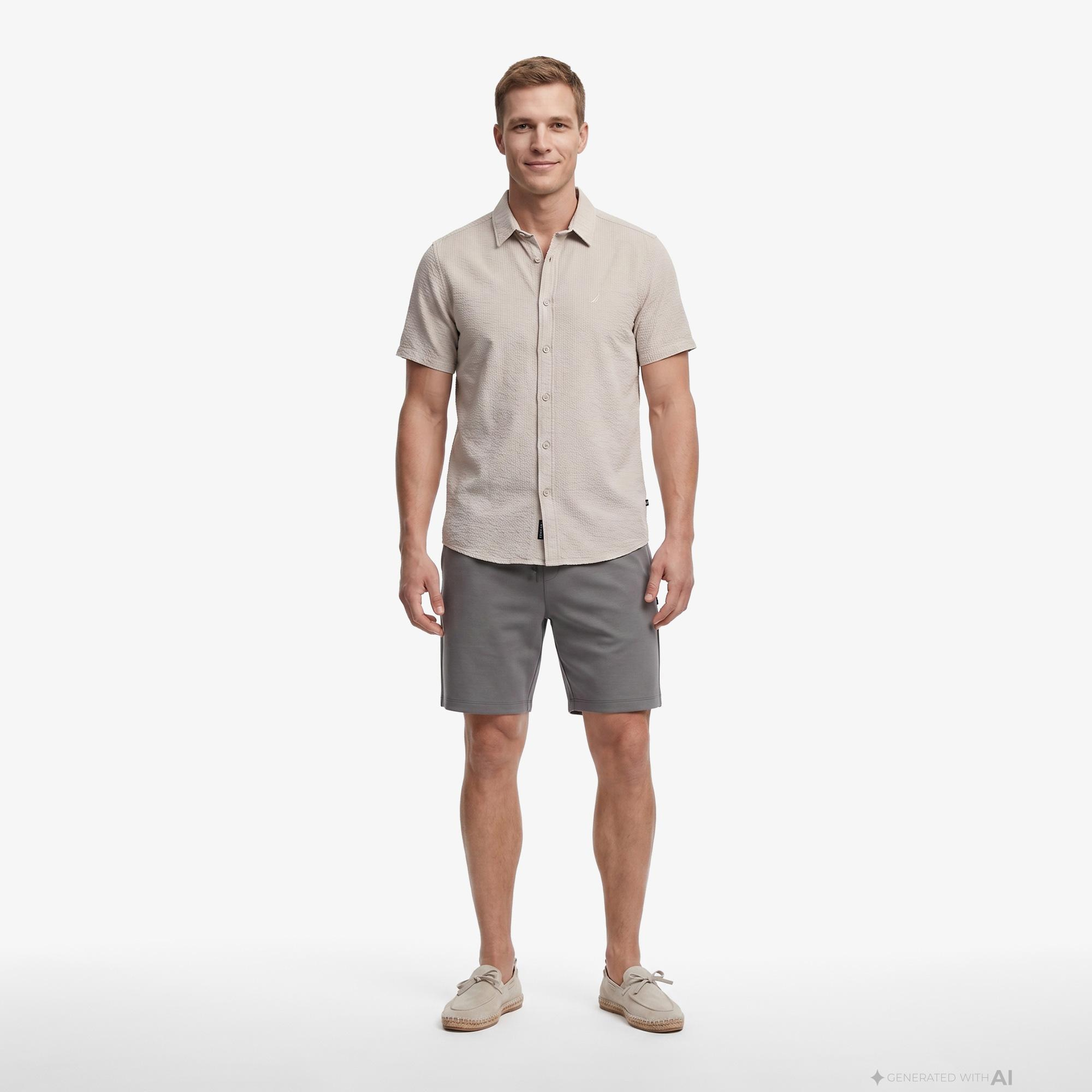 Nautica Erkek Bej Regular Fit Kısa Kollu Gömlek