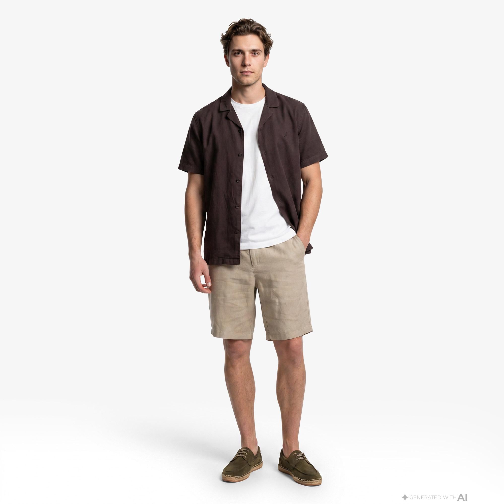 Nautica Erkek Kahverengi Regular Fit Kısa Kollu Gömlek