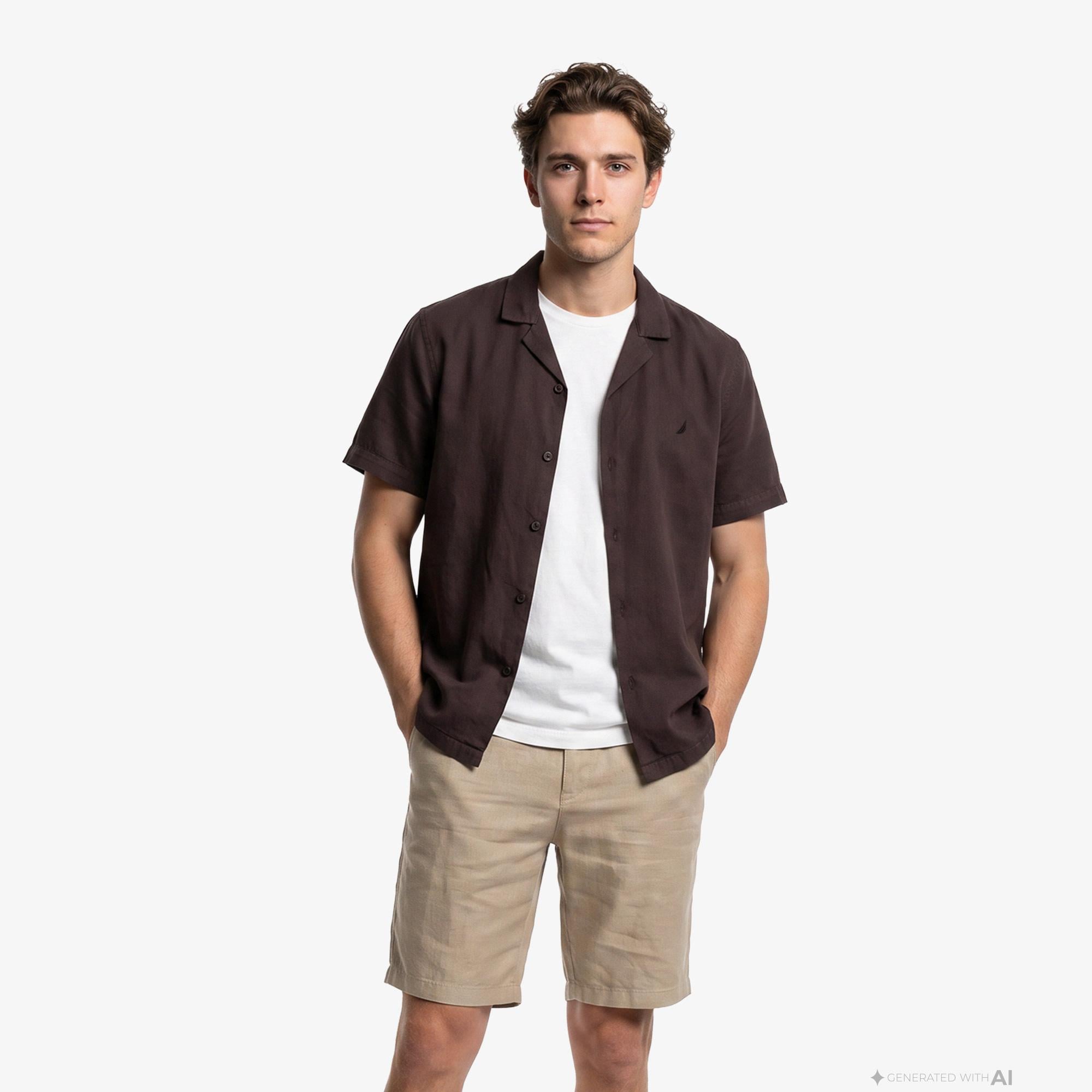 Nautica Erkek Kahverengi Regular Fit Kısa Kollu Gömlek