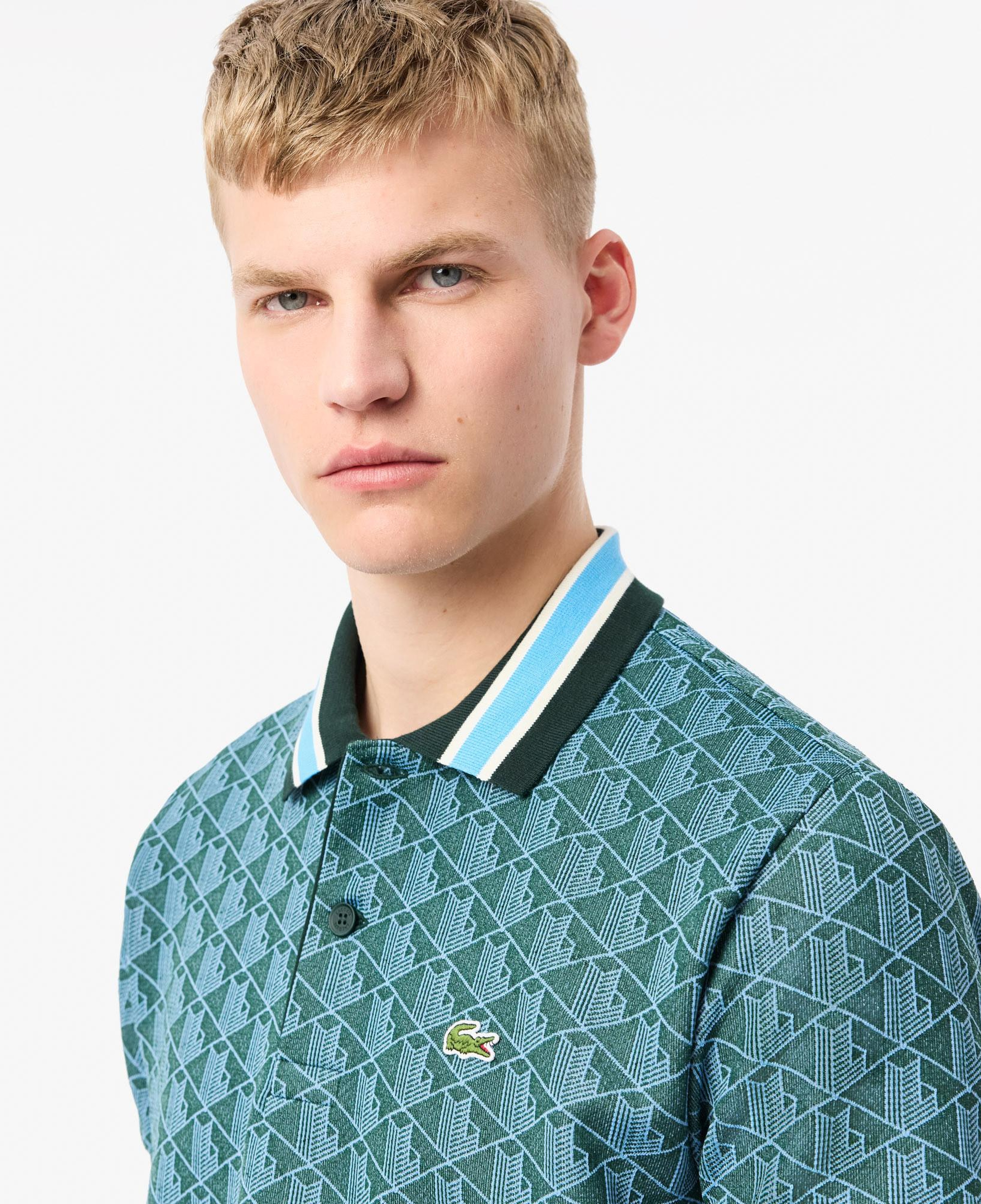 Erkek Classic Fit Monogram Yeşil Polo
