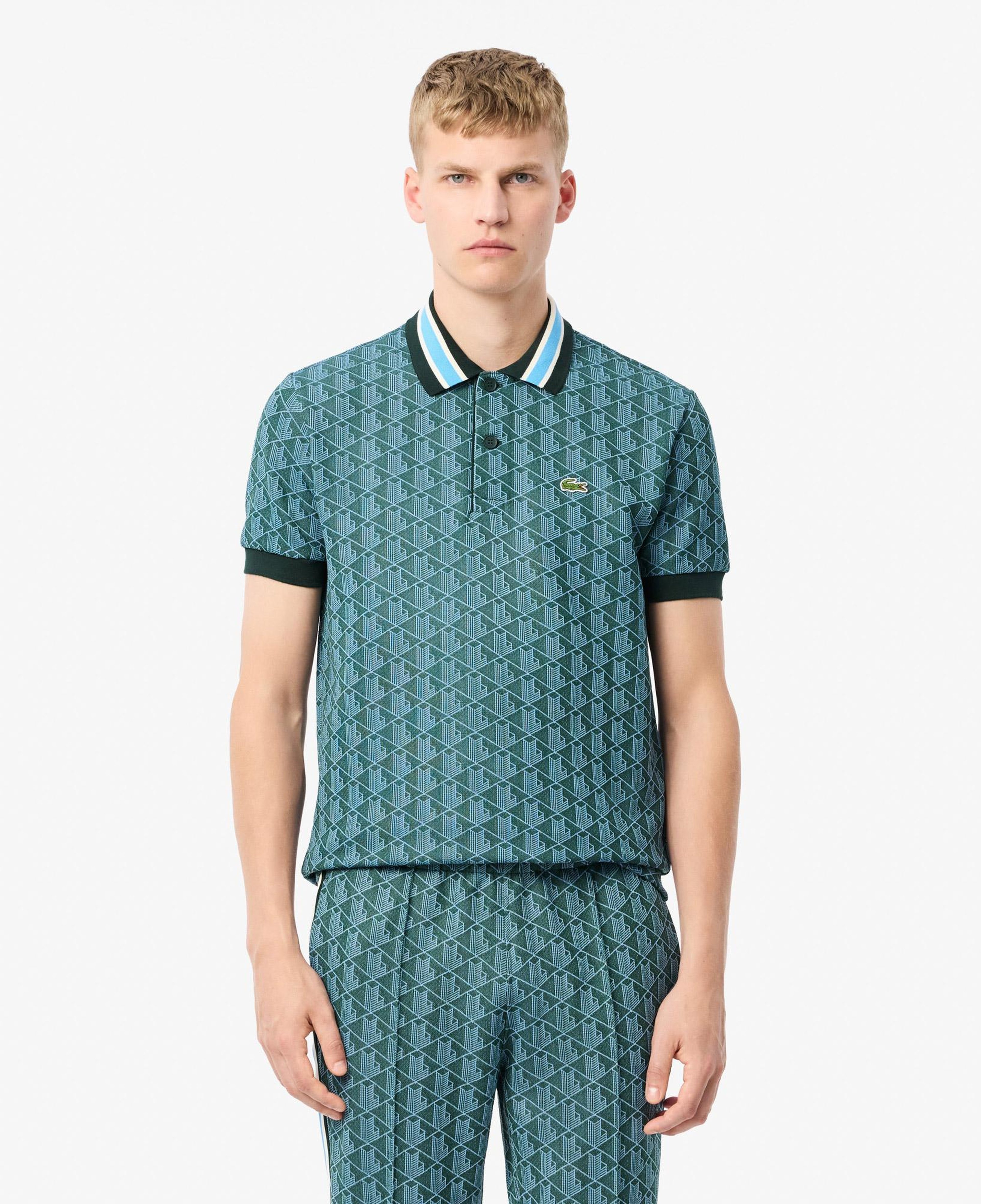 Erkek Classic Fit Monogram Yeşil Polo