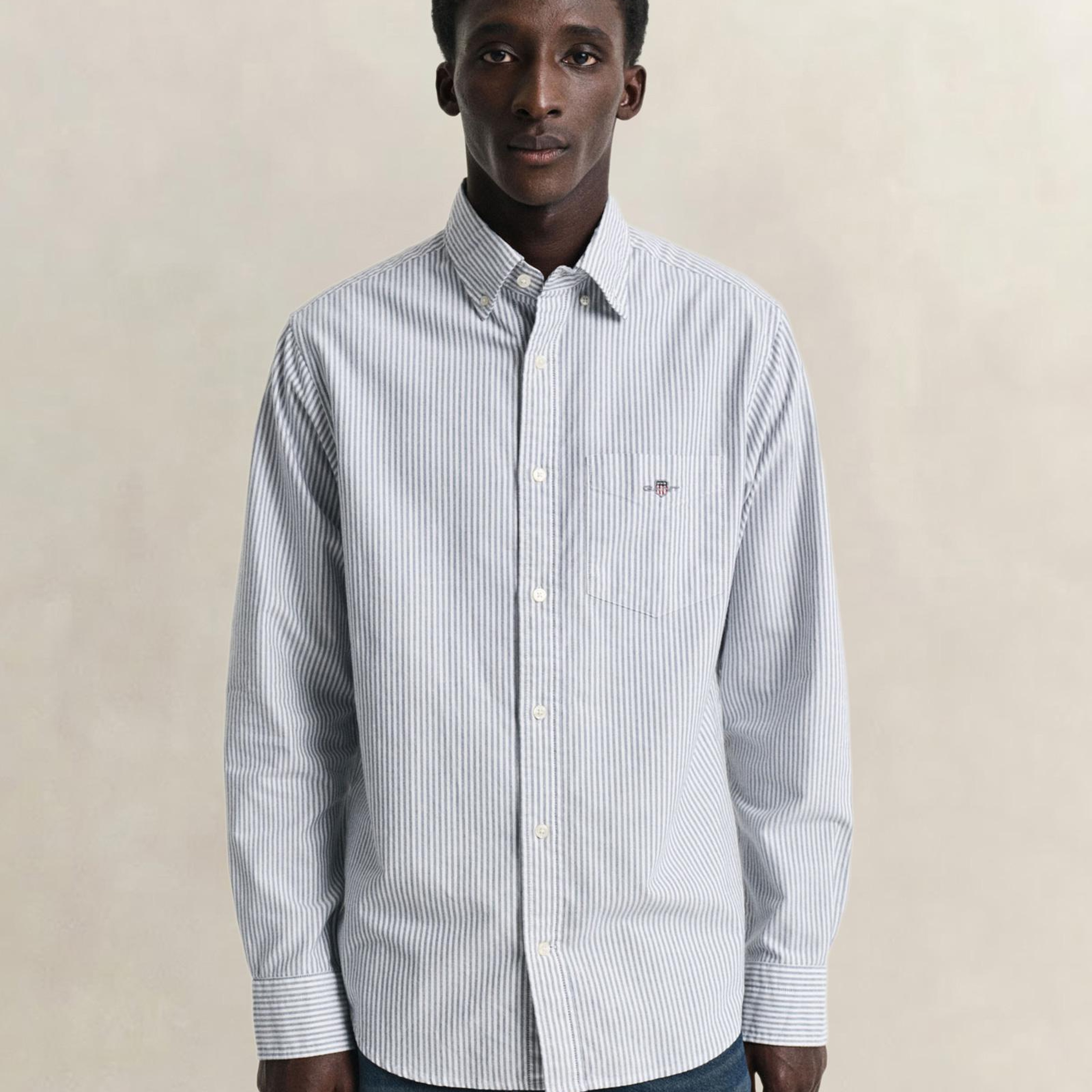 GANT Erkek Mavi Regular Fit Çizgili Oxford Gömlek