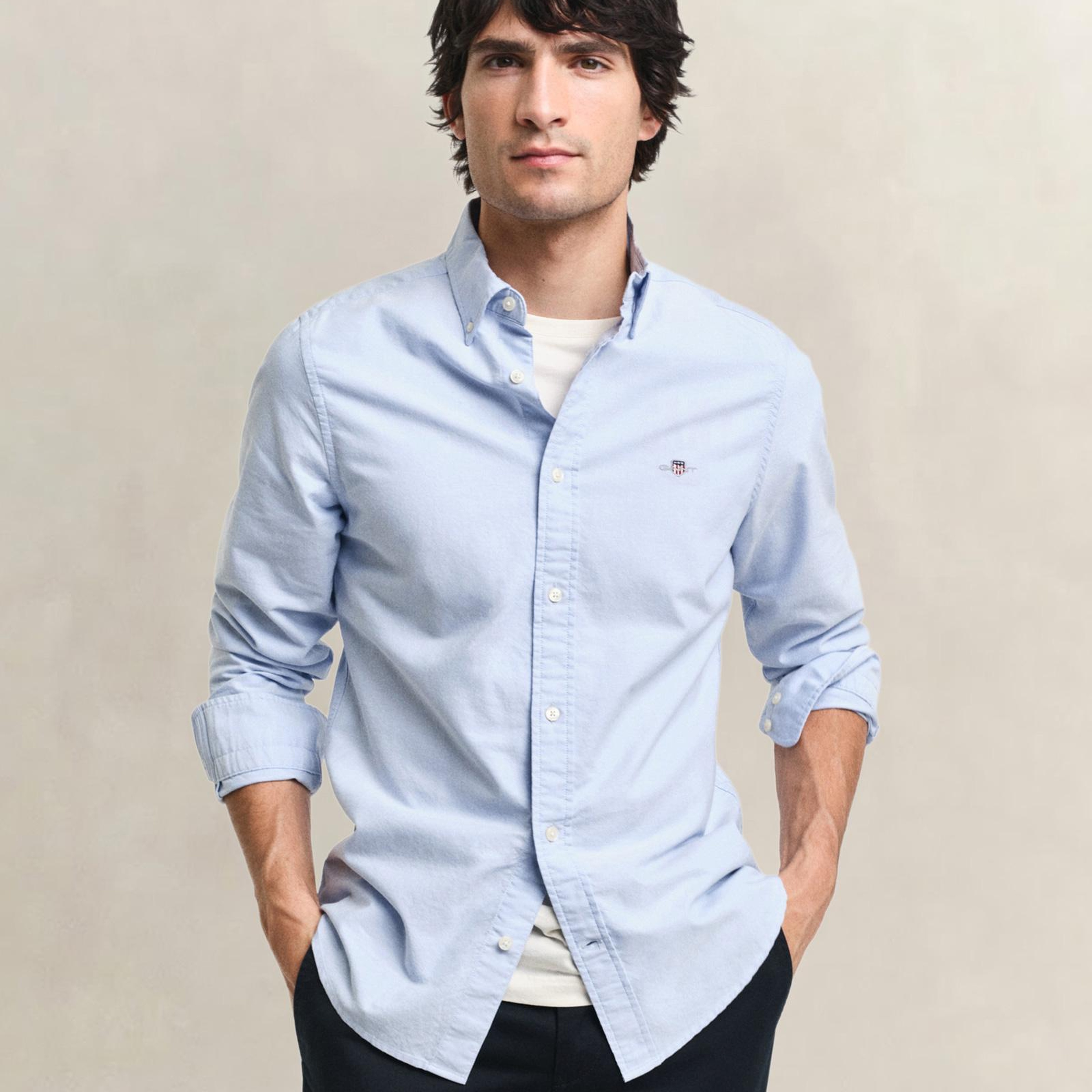GANT Erkek Mavi Slim Fit Klasik Yaka Oxford Gömlek