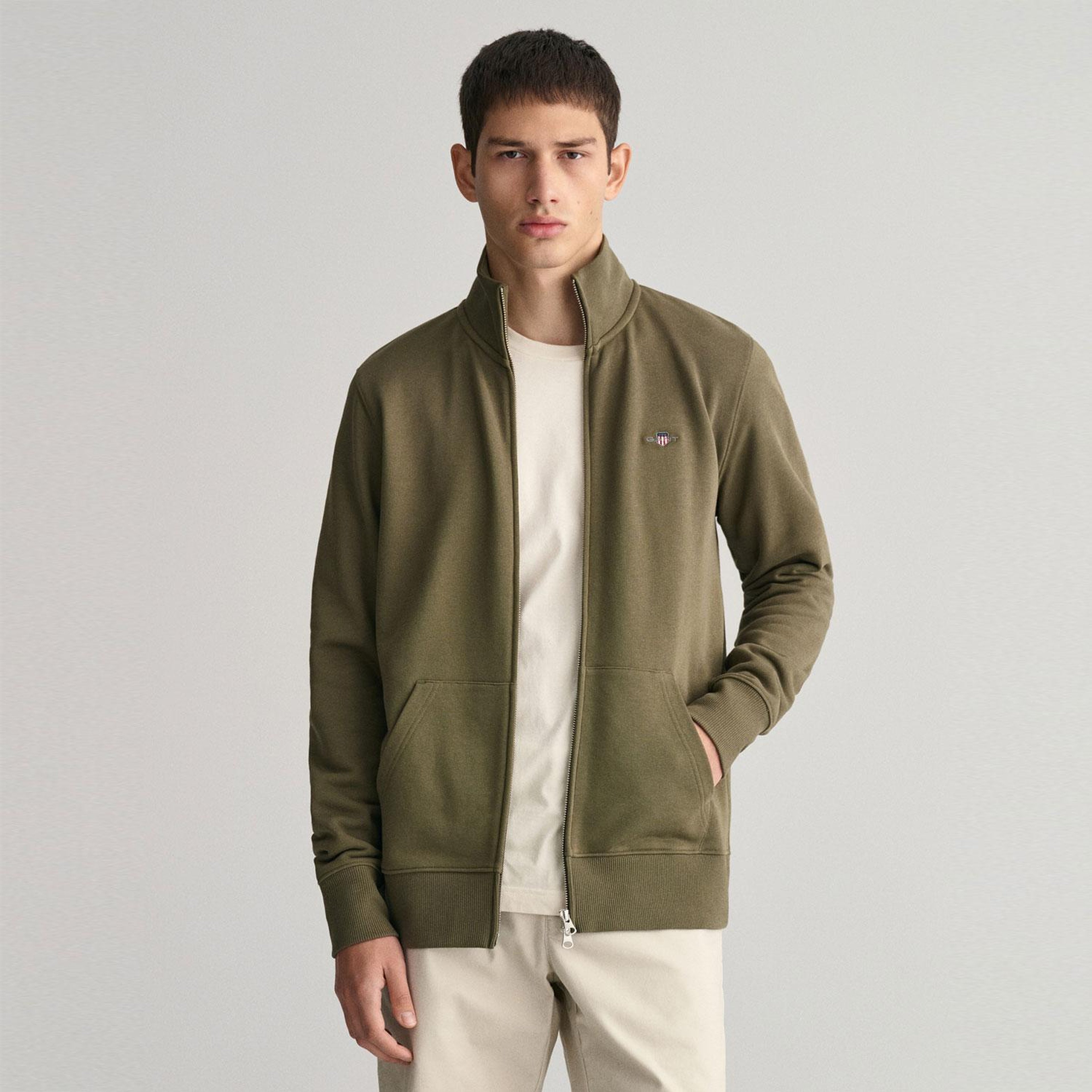 GANT Erkek Yeşil Regular Fit Fermuarlı Sweatshirt