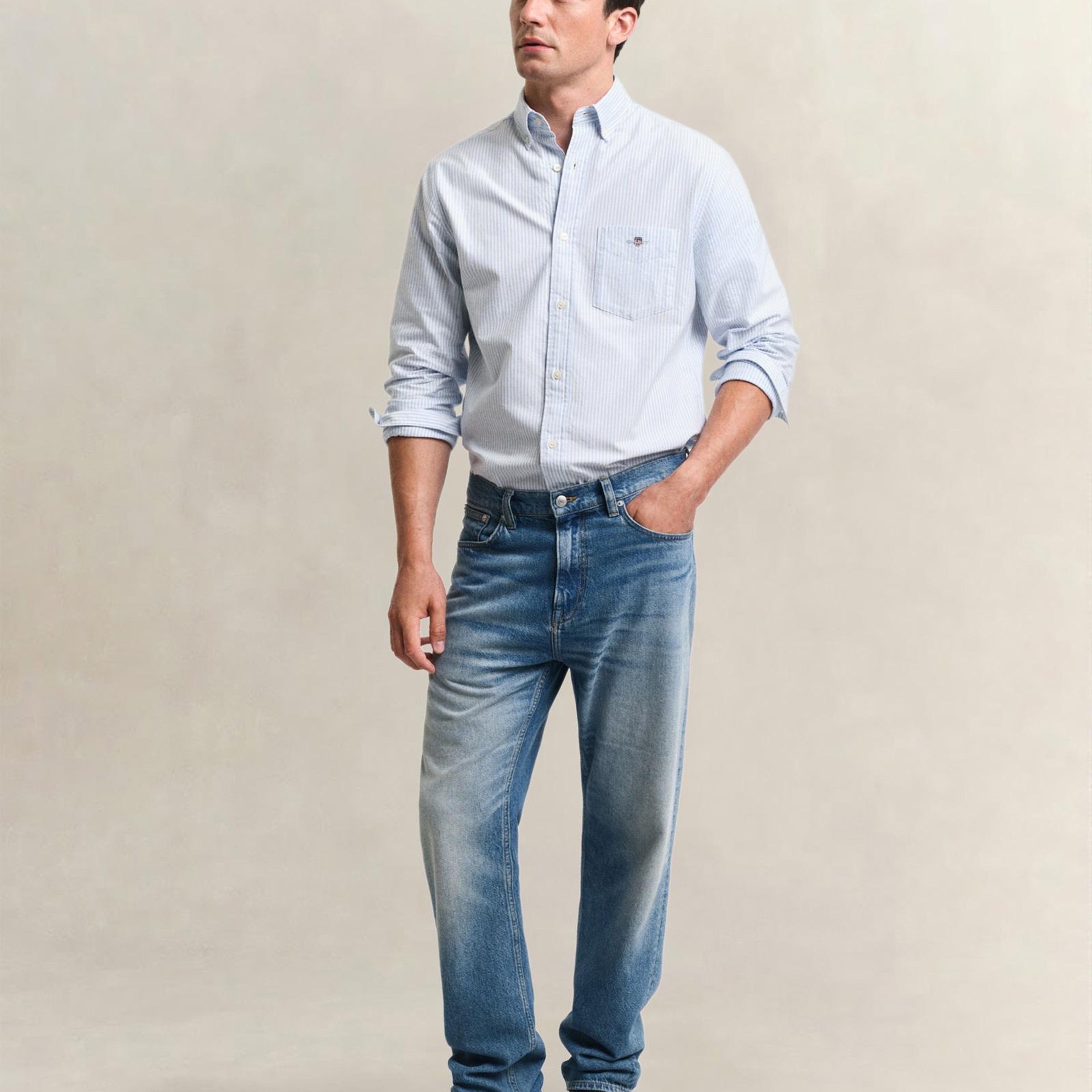 GANT Erkek Mavi Regular Fit Çizgili Logolu Gömlek