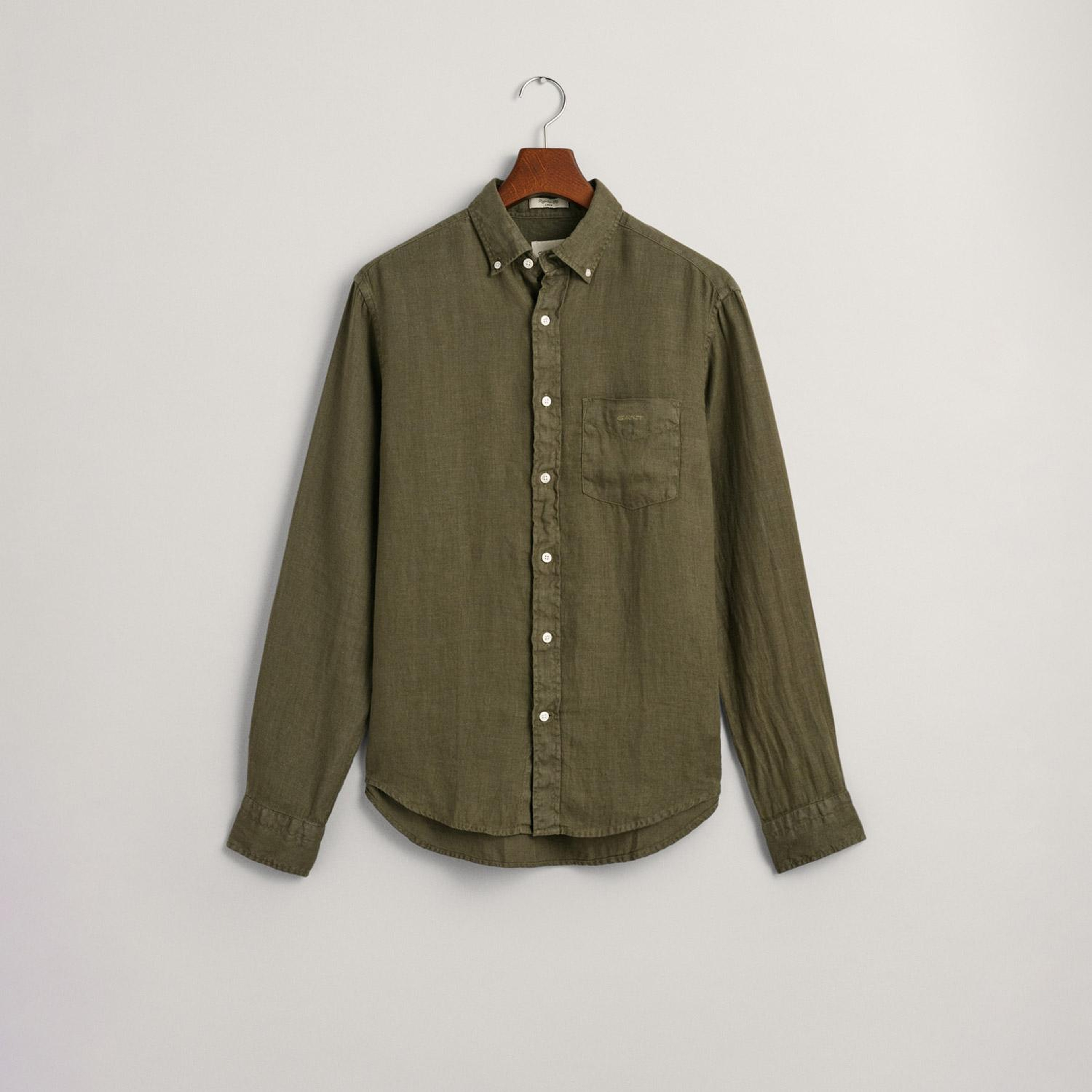 GANT Erkek Yeşil Regular Fit Düğmeli Yaka Keten Gömlek