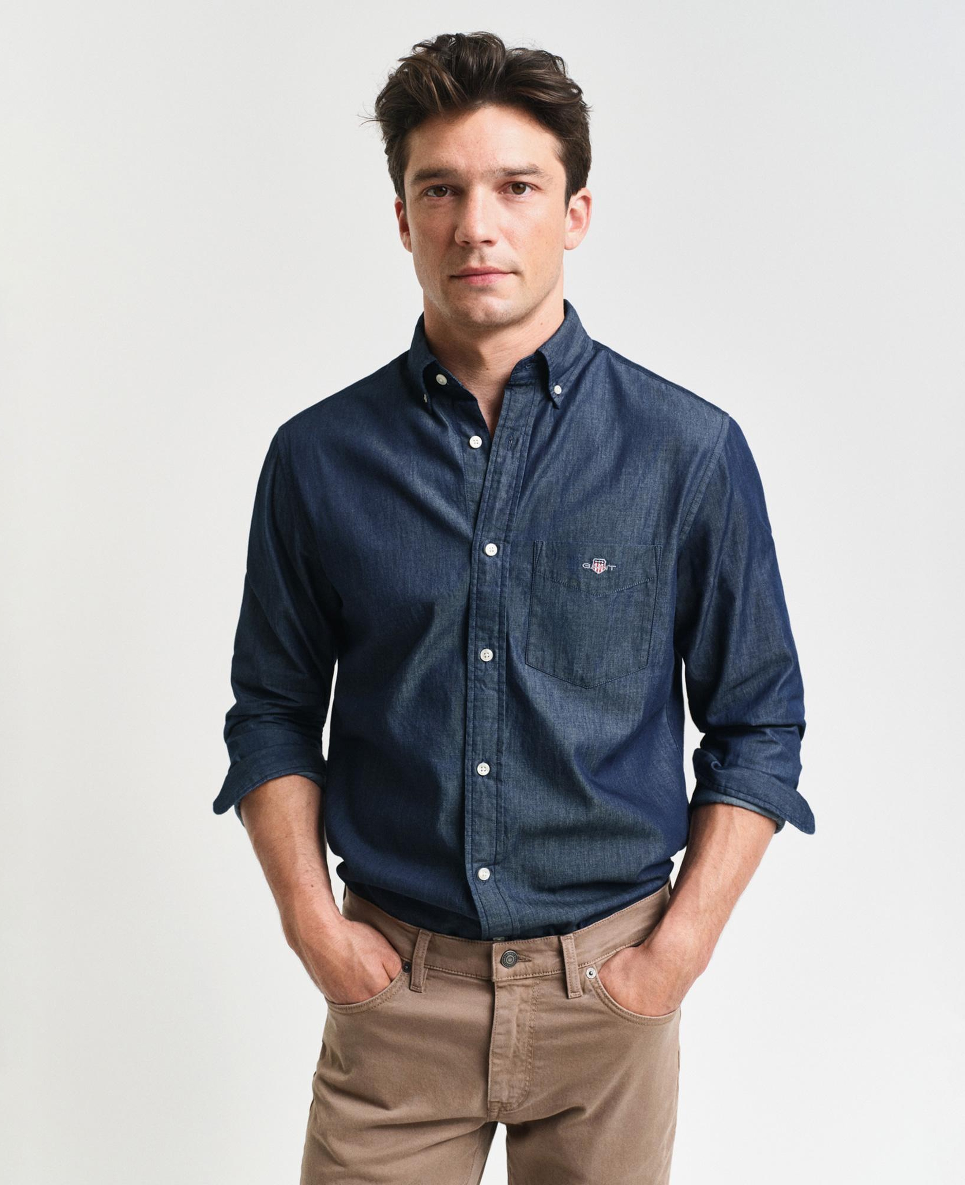 GANT Erkek Lacivert Regular Fit Düğmeli Yaka Gömlek