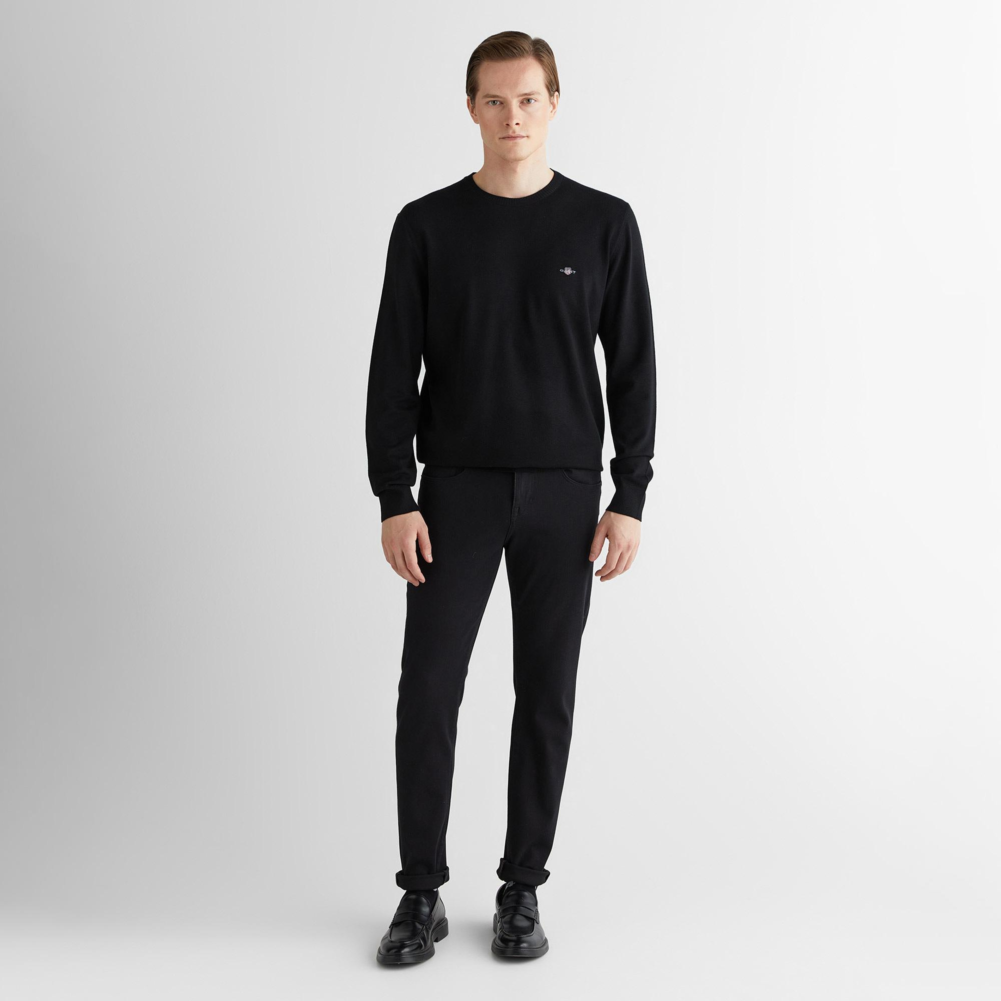 GANT Erkek Siyah Regular Fit Uzun Kollu Triko