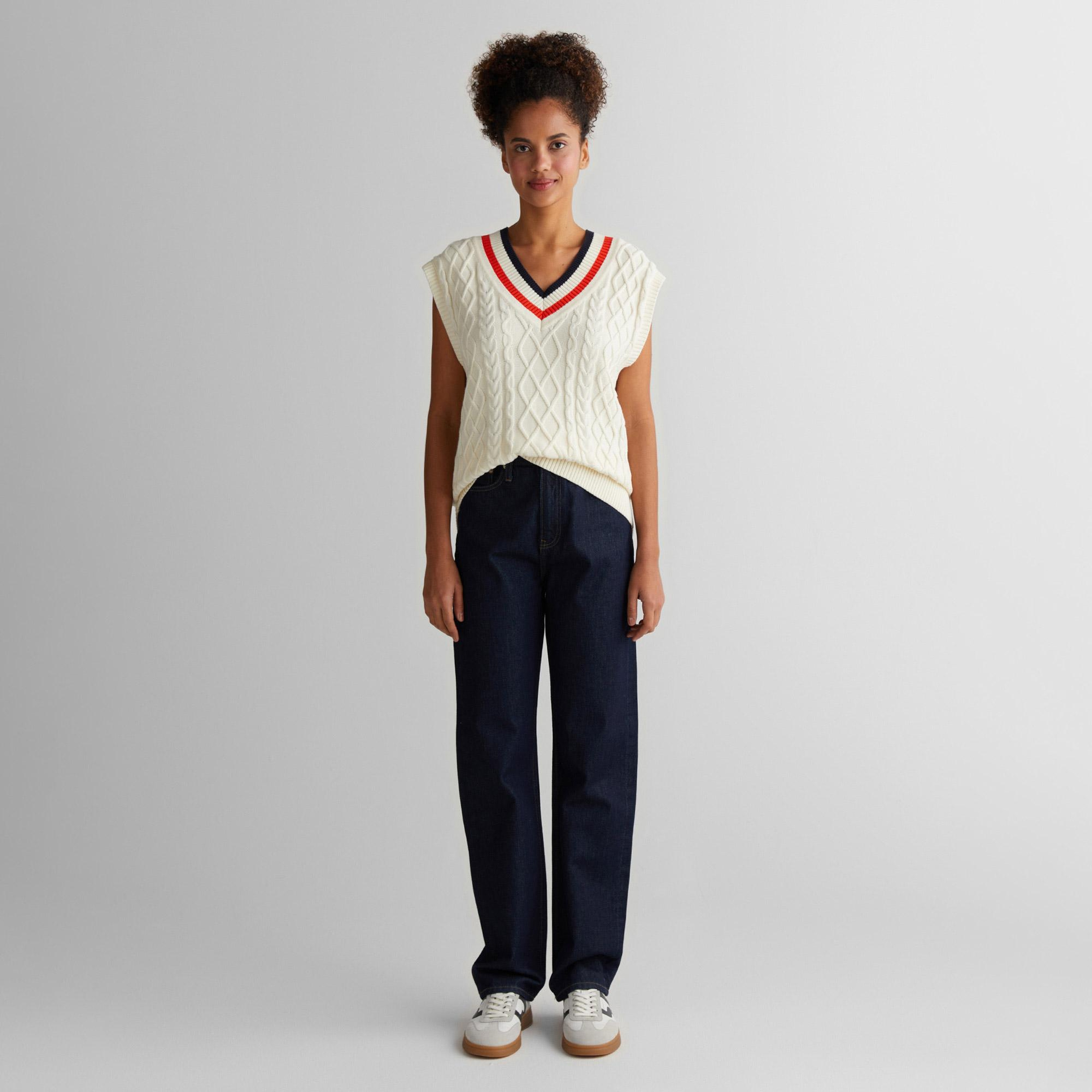 GANT Kadın Krem Relaxed Fit V Yaka Triko