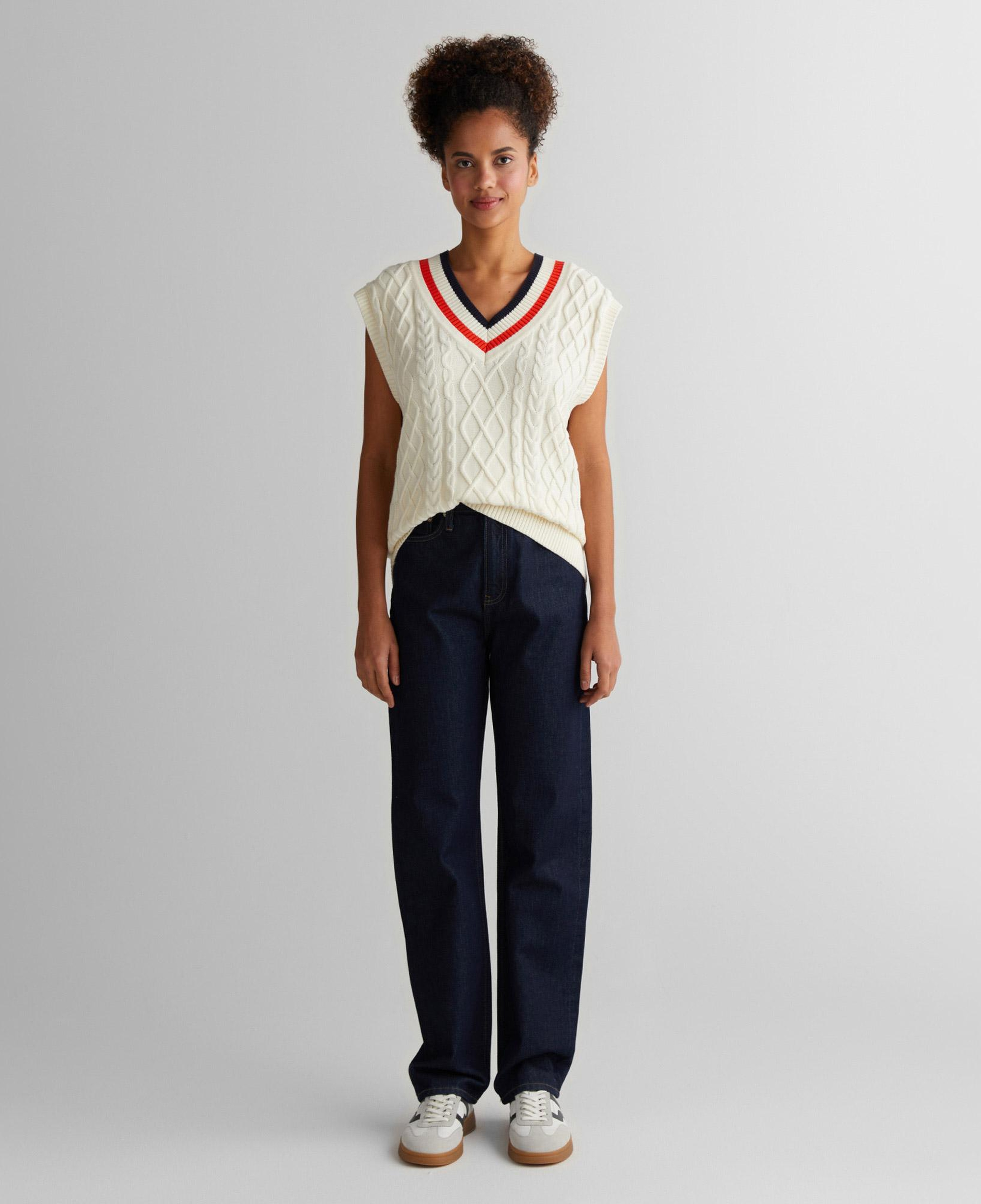 GANT Kadın Krem Relaxed Fit V Yaka Triko