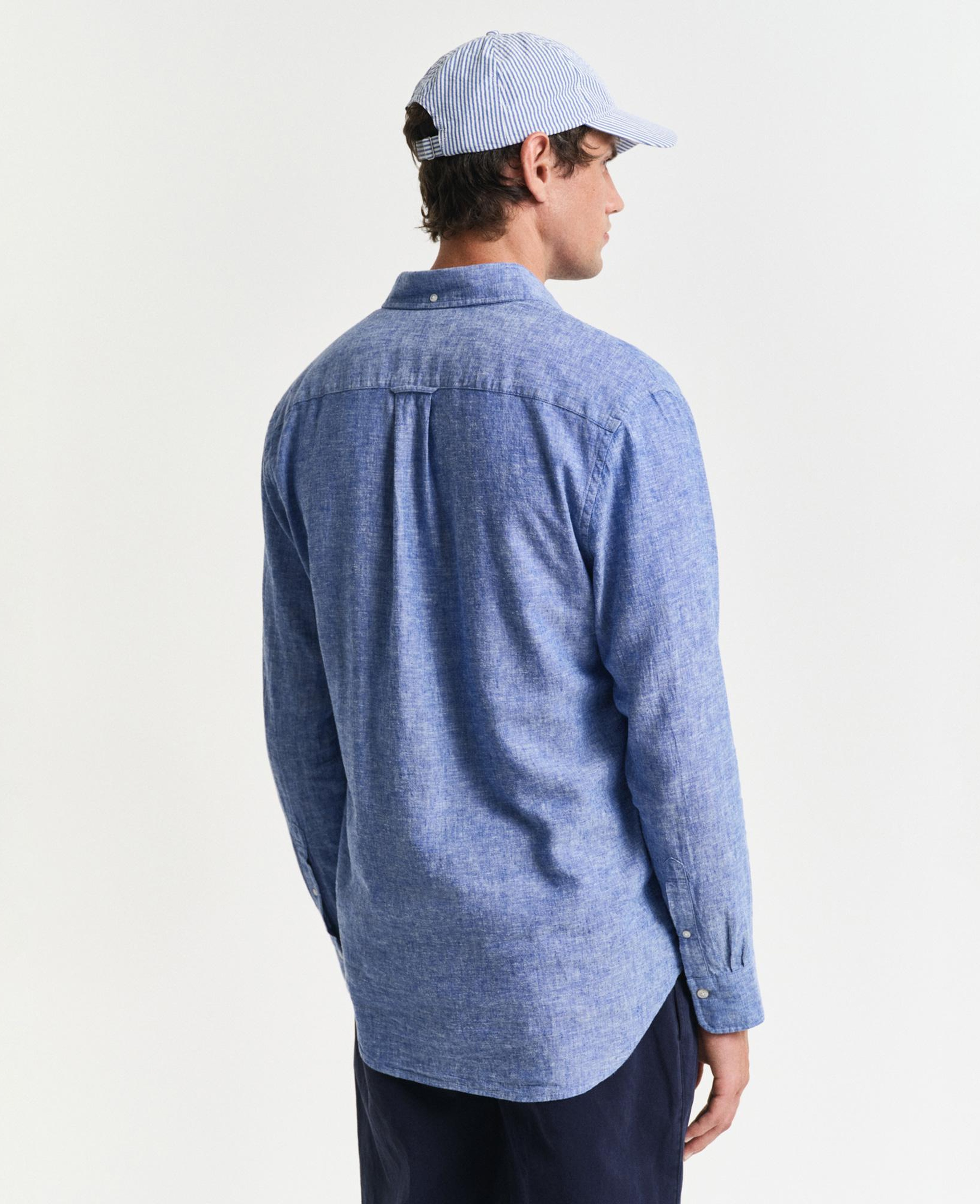 GANT Erkek Lacivert Regular Fit Düğmeli Yaka Keten Gömlek