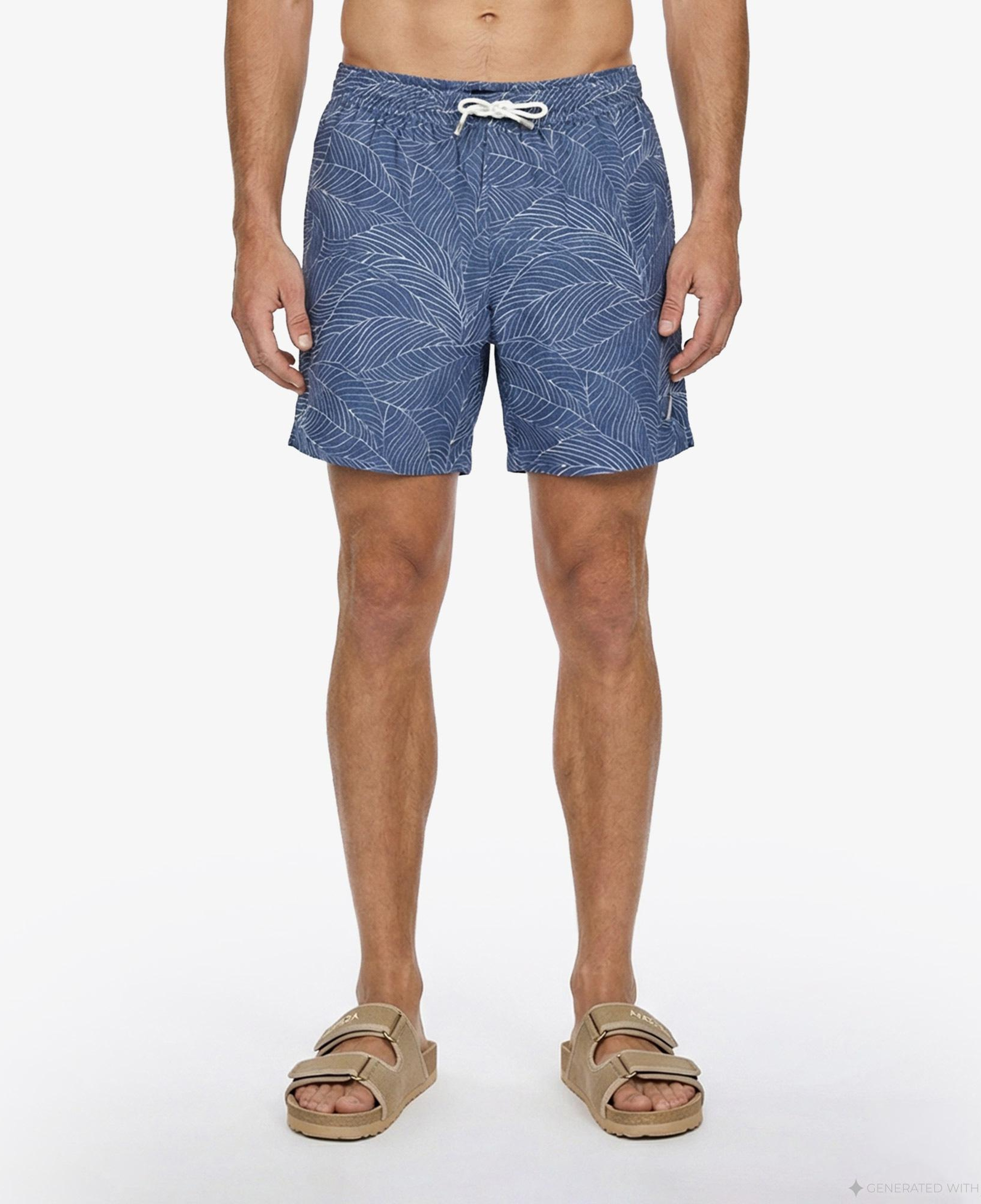 Nautica Erkek Mavi Regular Fit Desenli Deniz Şortu
