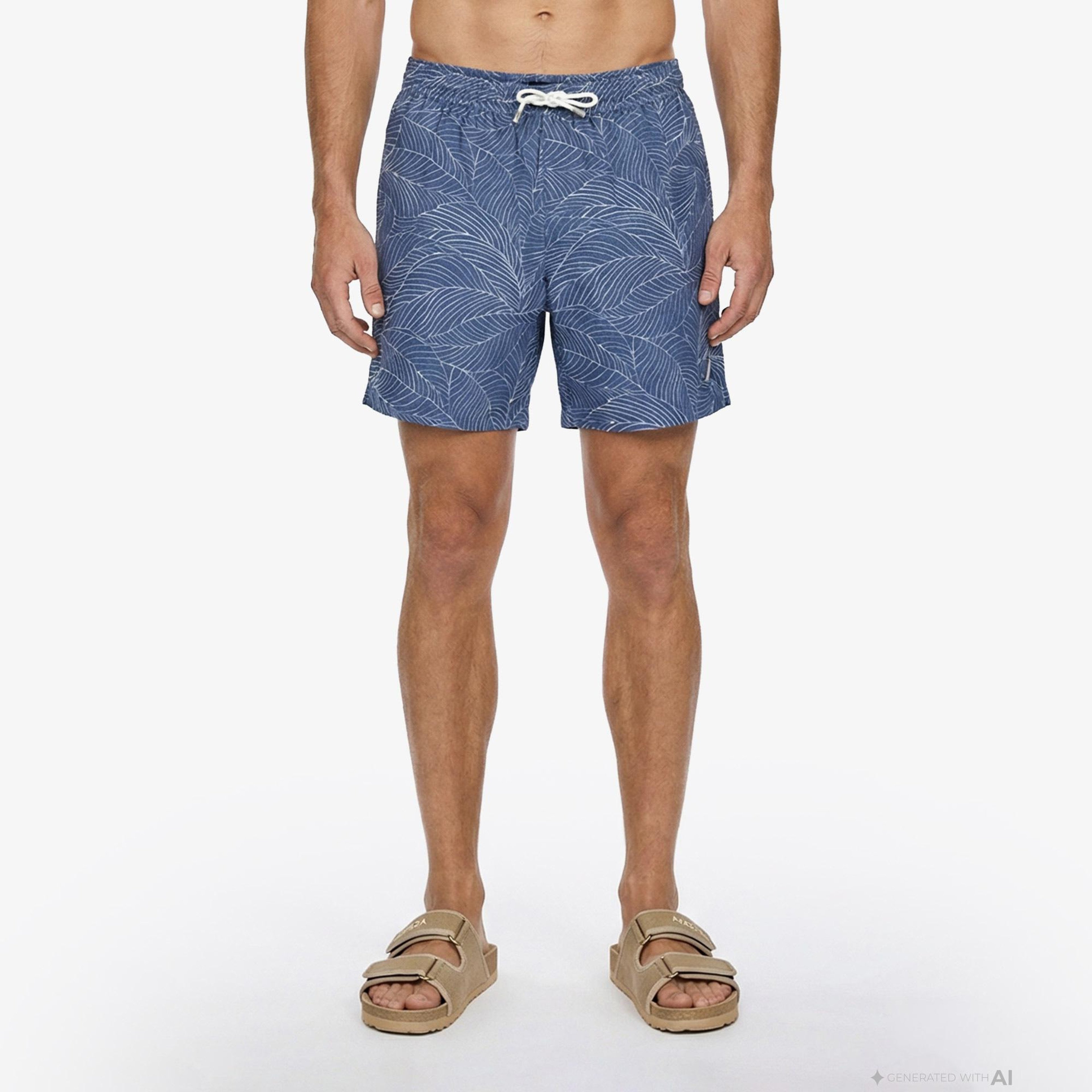 Nautica Erkek Mavi Regular Fit Desenli Deniz Şortu