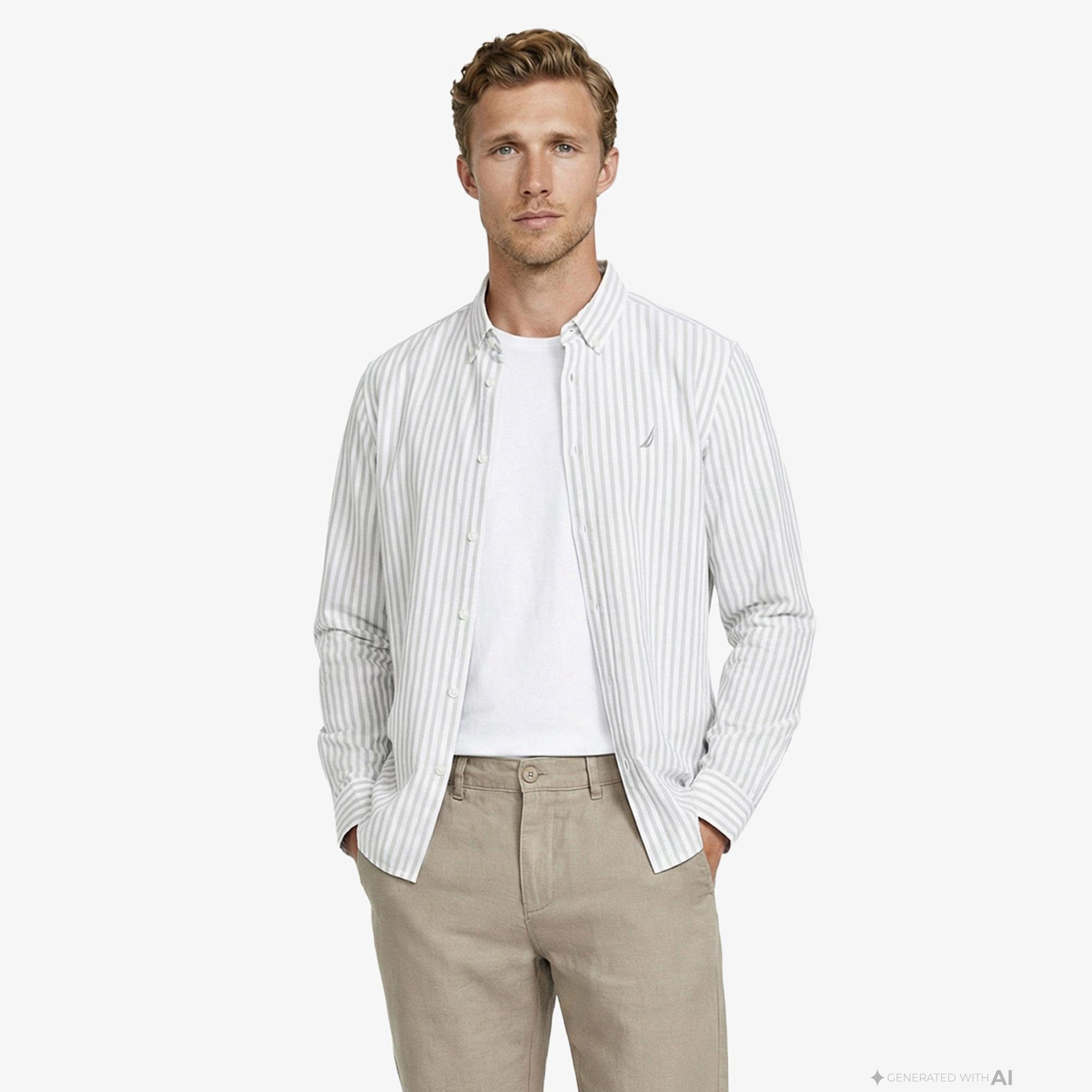 Nautica Erkek Yeşil Regular Fit Çizgili Gömlek