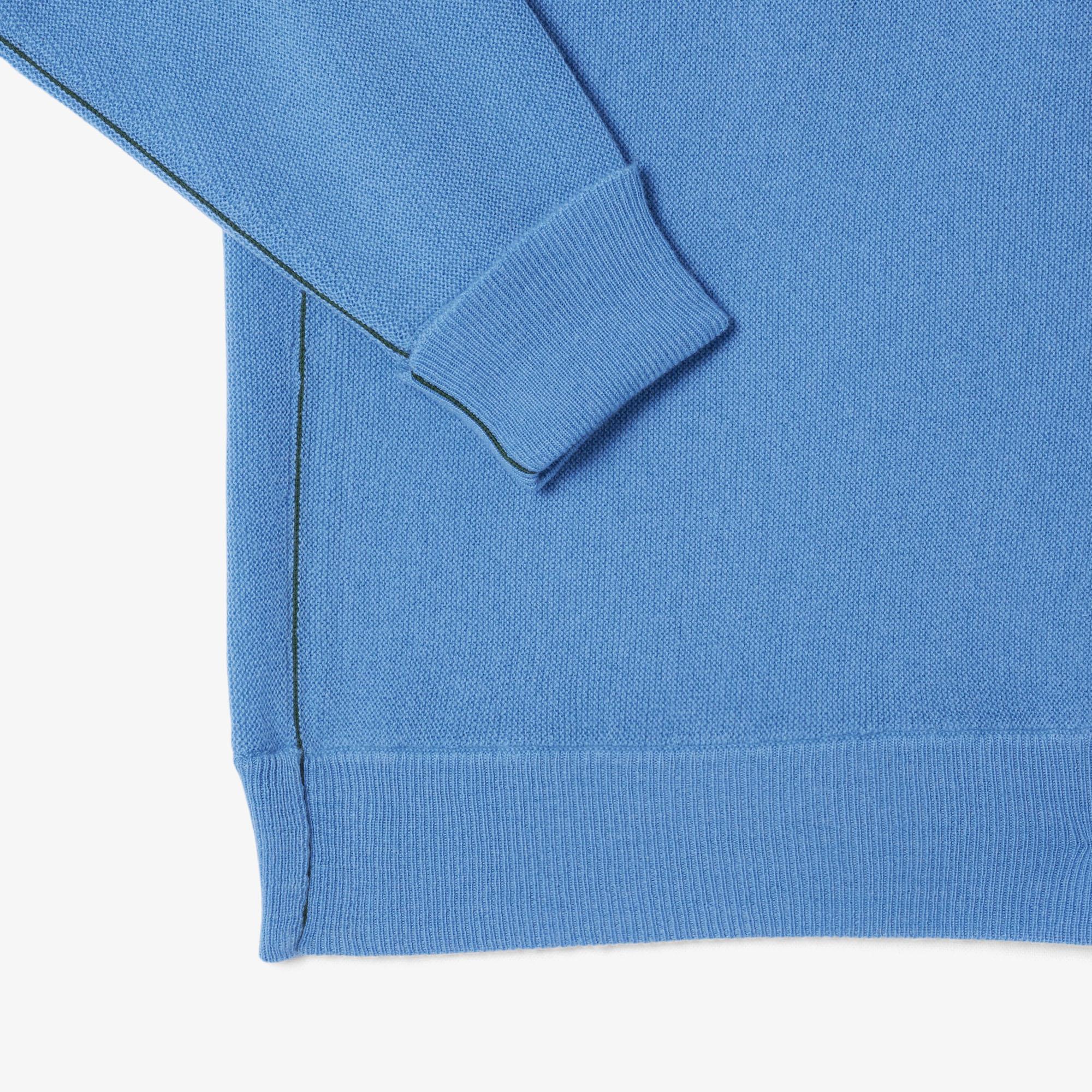 Erkek Relaxed Fit Polo Yaka Yün Mavi Triko
