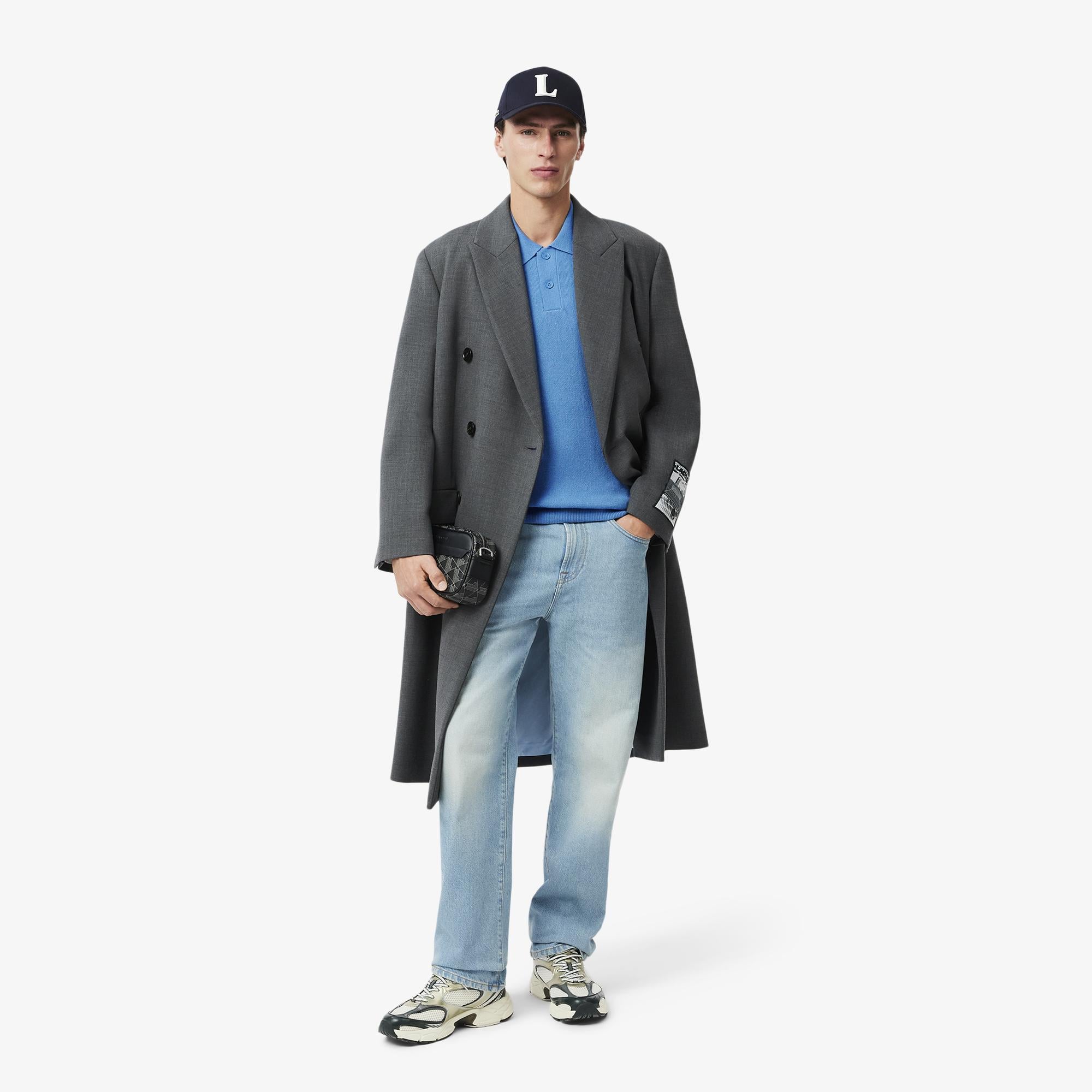Erkek Relaxed Fit Polo Yaka Yün Mavi Triko