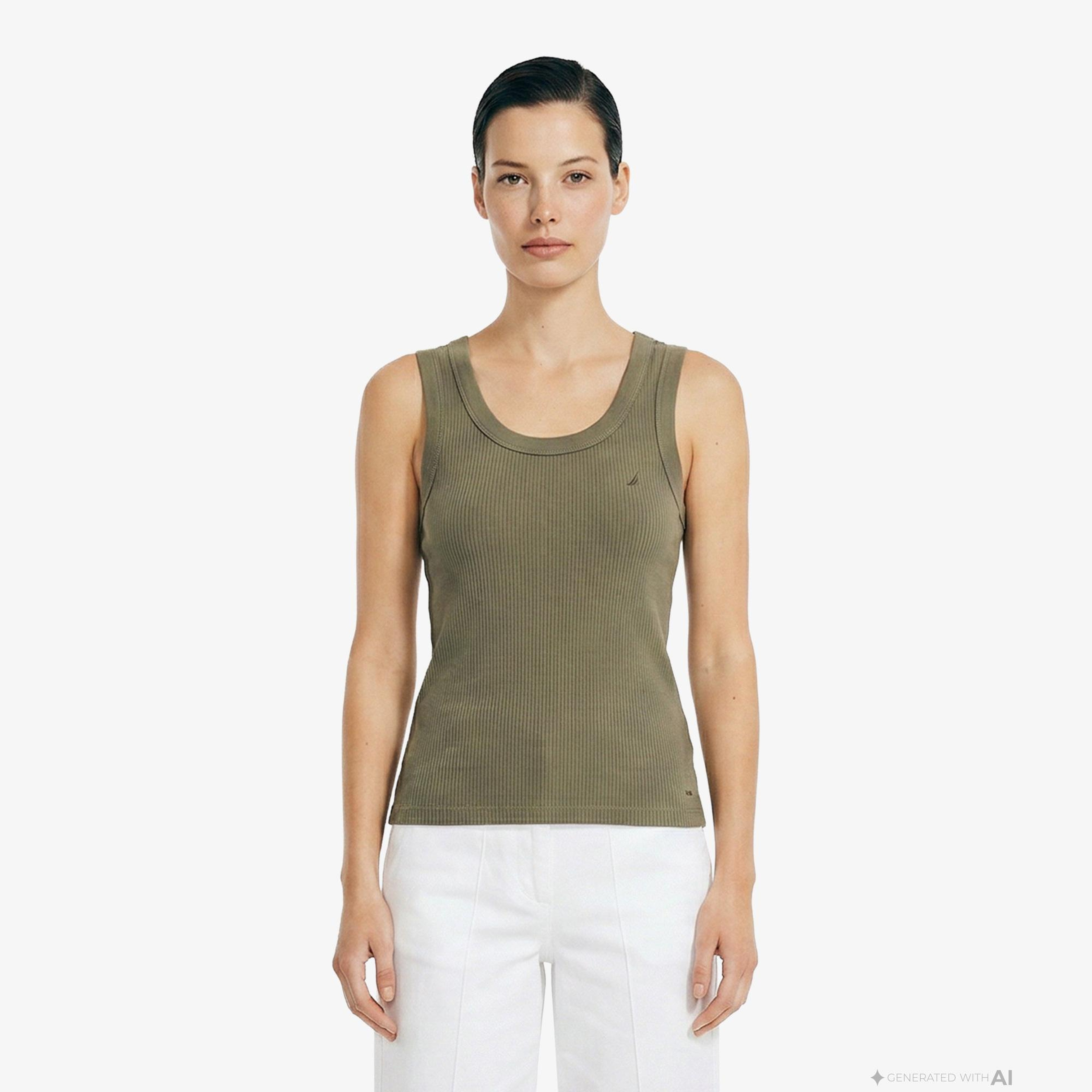 Nautica Kadın Yeşil Slim Fit Kolsuz T-Shirt