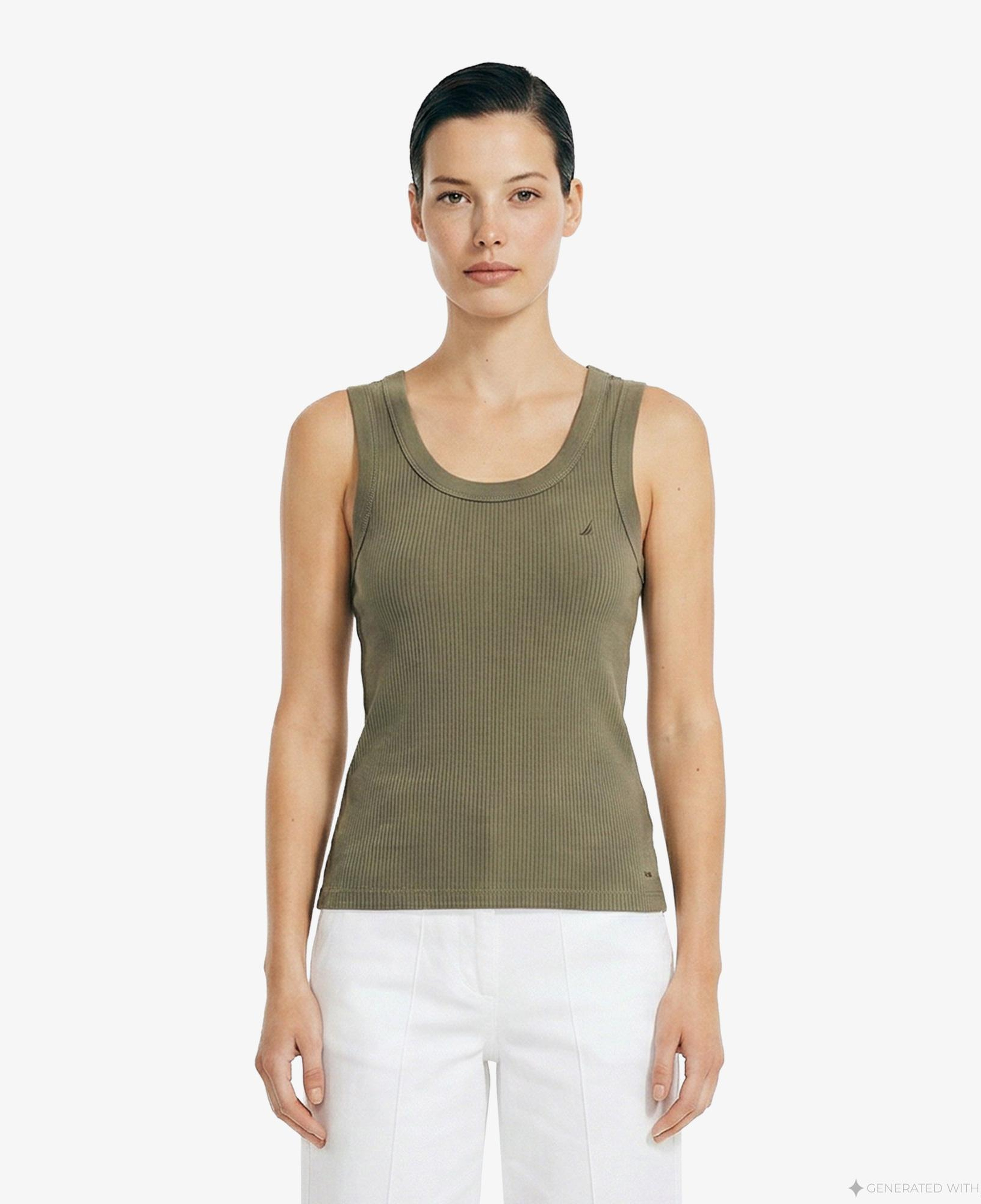Nautica Kadın Yeşil Slim Fit Kolsuz T-Shirt