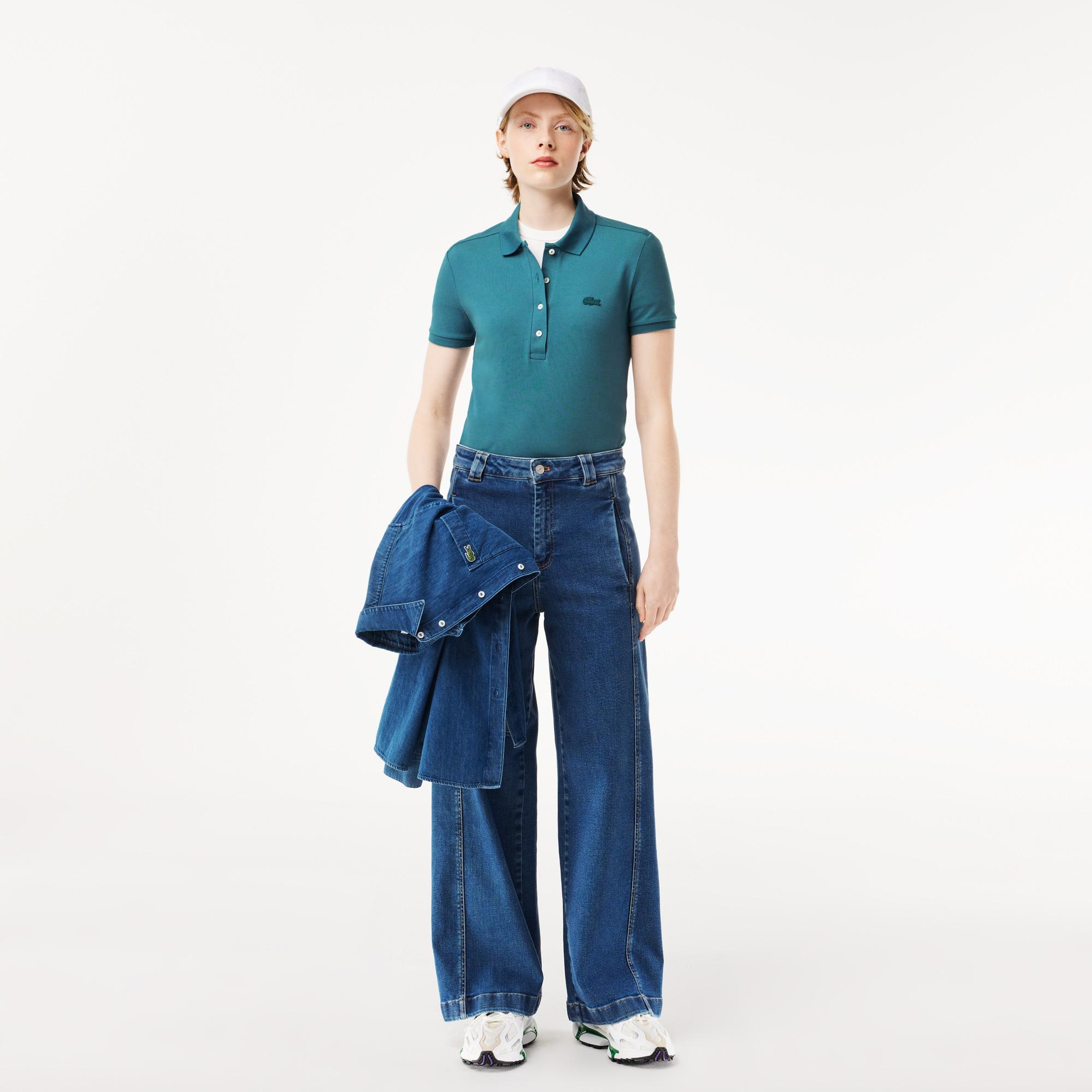 Kadın Slim Fit Mavi Polo