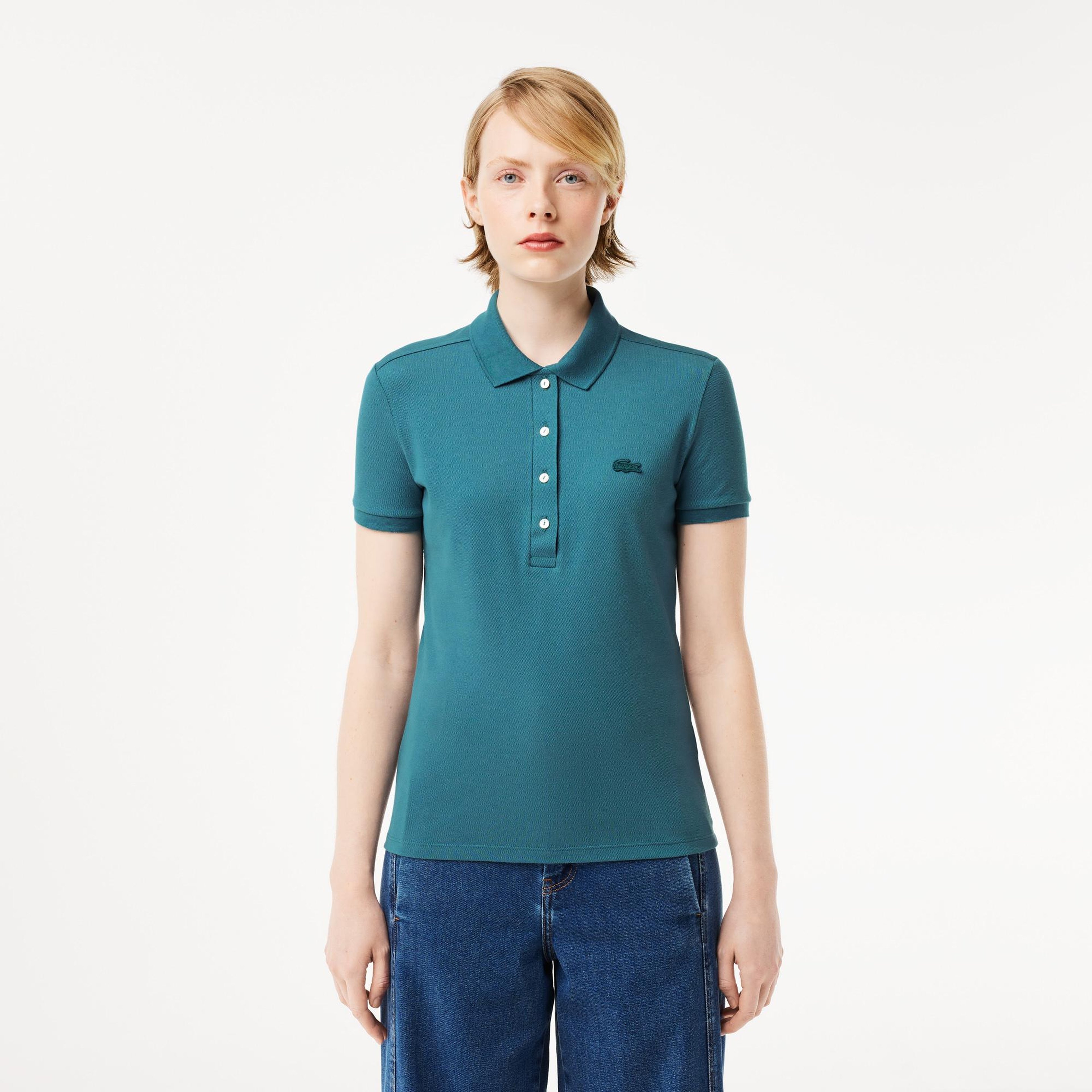 Kadın Slim Fit Mavi Polo