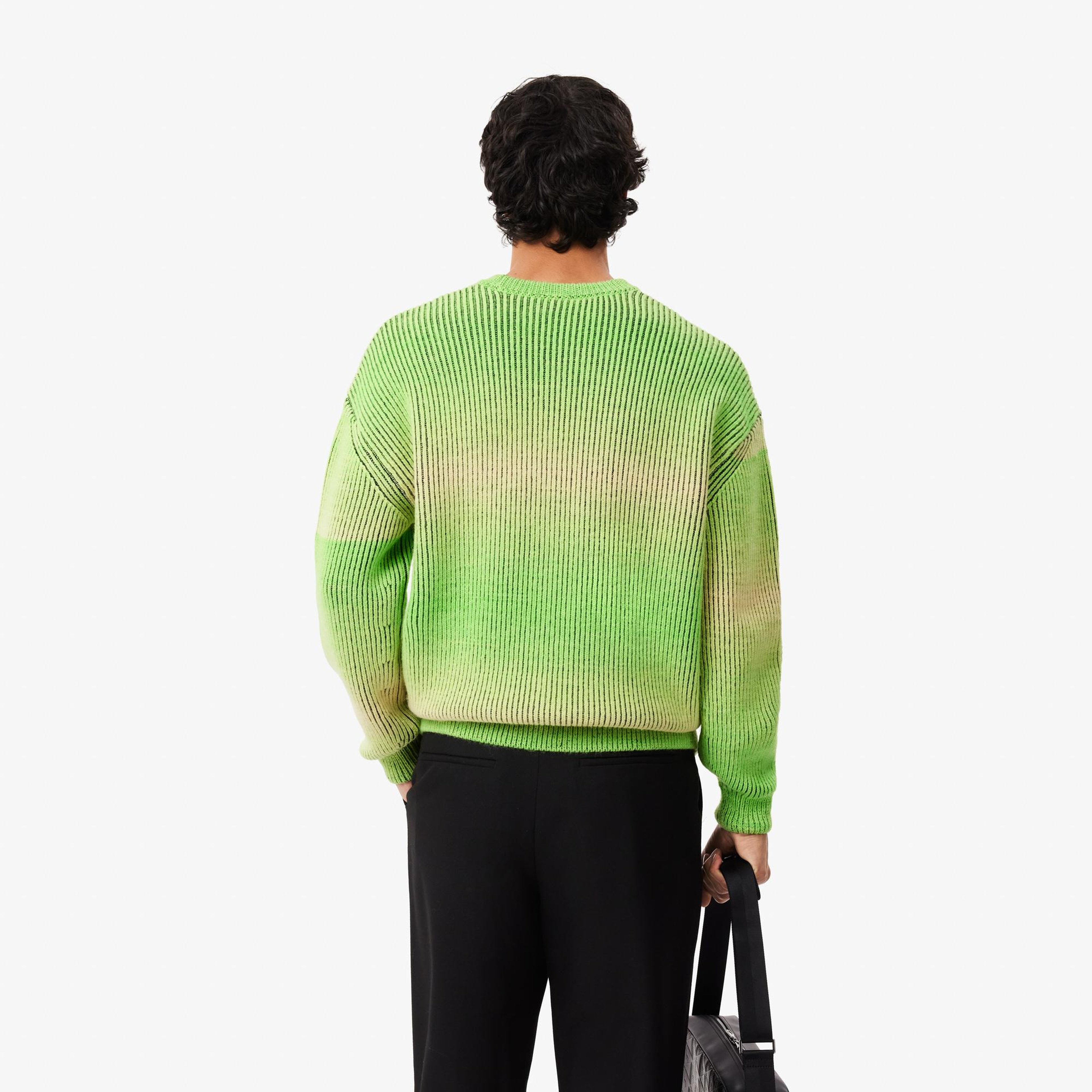Erkek Relaxed Fit Bisiklet Yaka Yeşil Yün Karışımlı Kazak