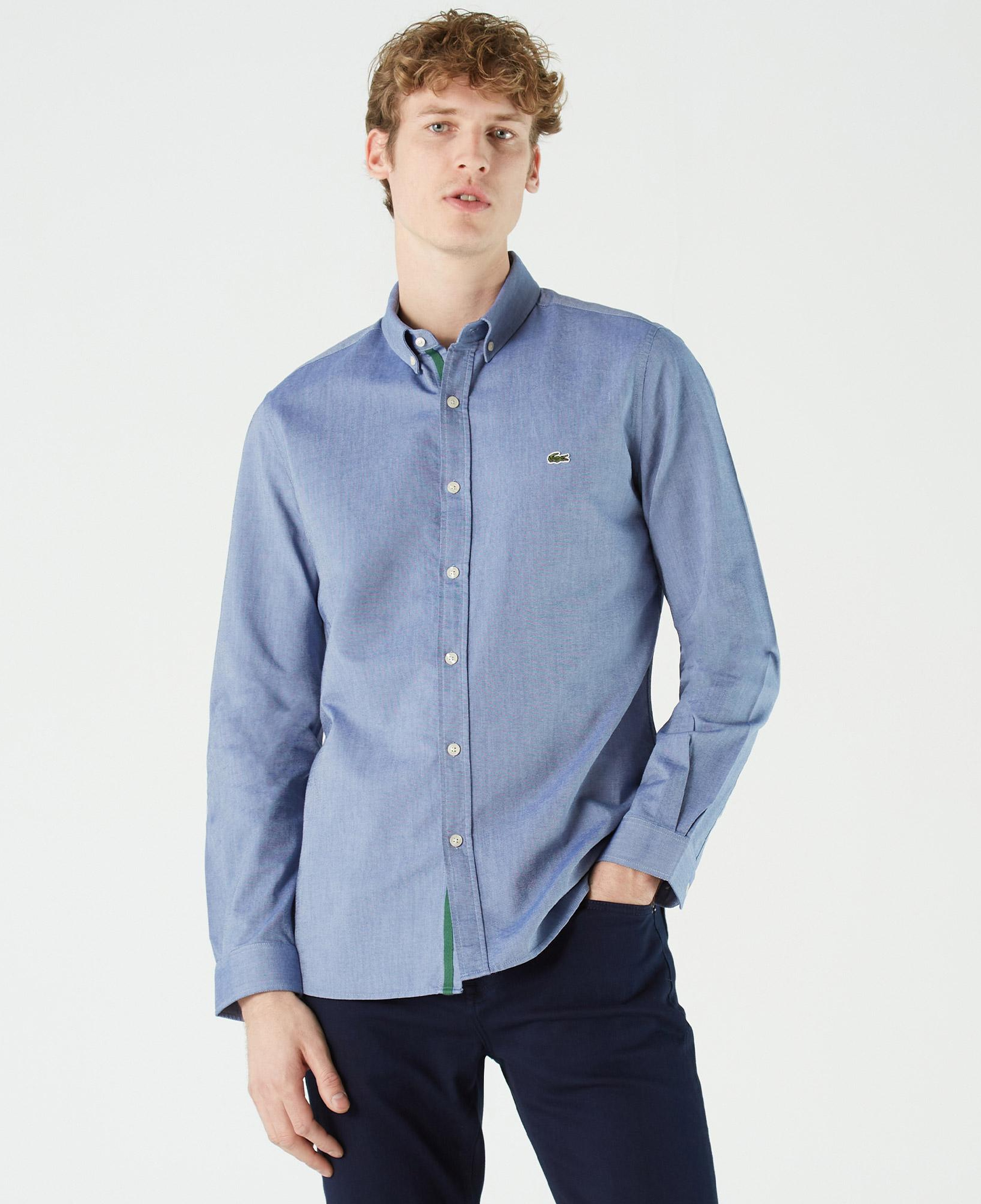 Erkek Slim Fit Düğmeli Yaka Lacivert Gömlek